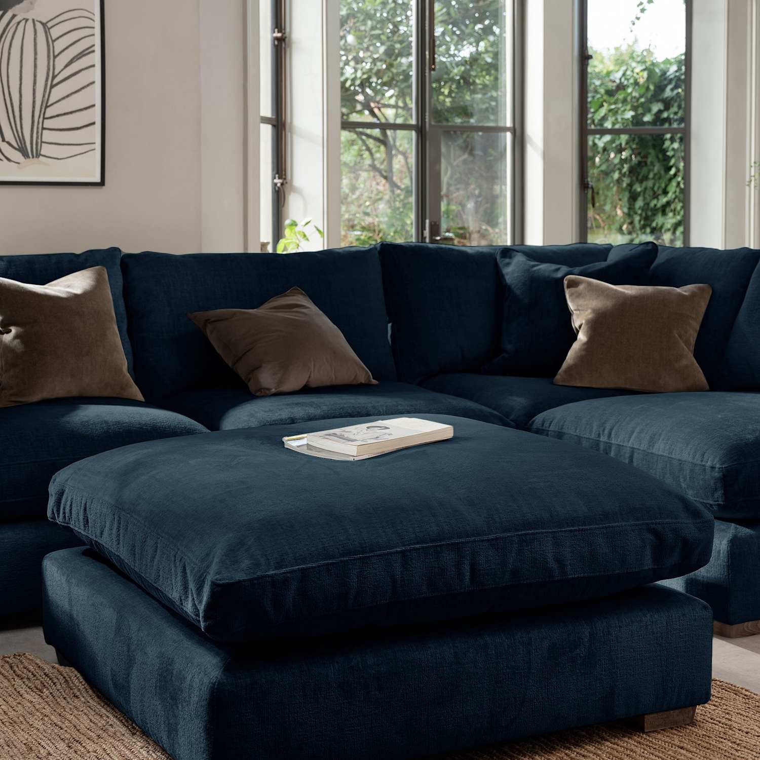 Barker And Stonehouse Palmer Textured Chenille Footstool - Navy - Available at M&S