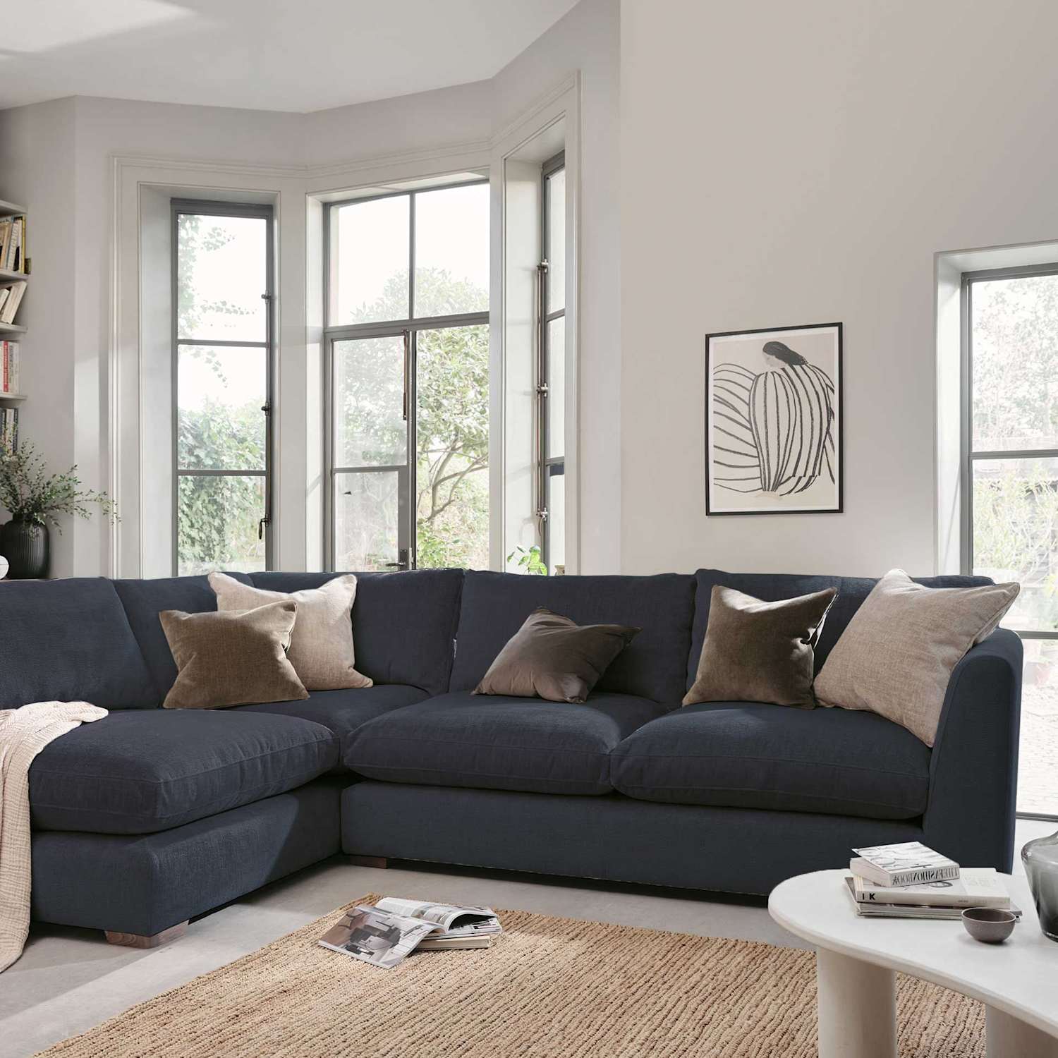 Barker And Stonehouse Palmer Textured Chenille Left Hand Corner Sofa - Navy - Available at M&S