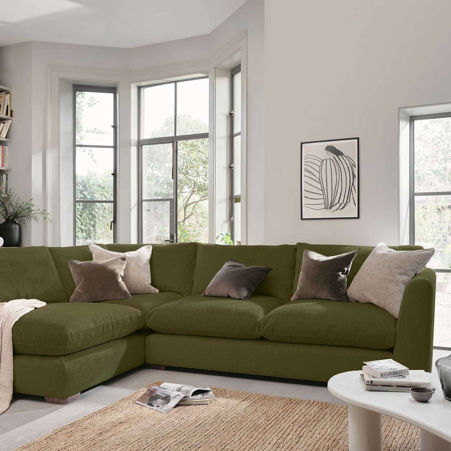 Barker And Stonehouse Palmer Textured Chenille Left Hand Corner Sofa - Green - Available at M&S
