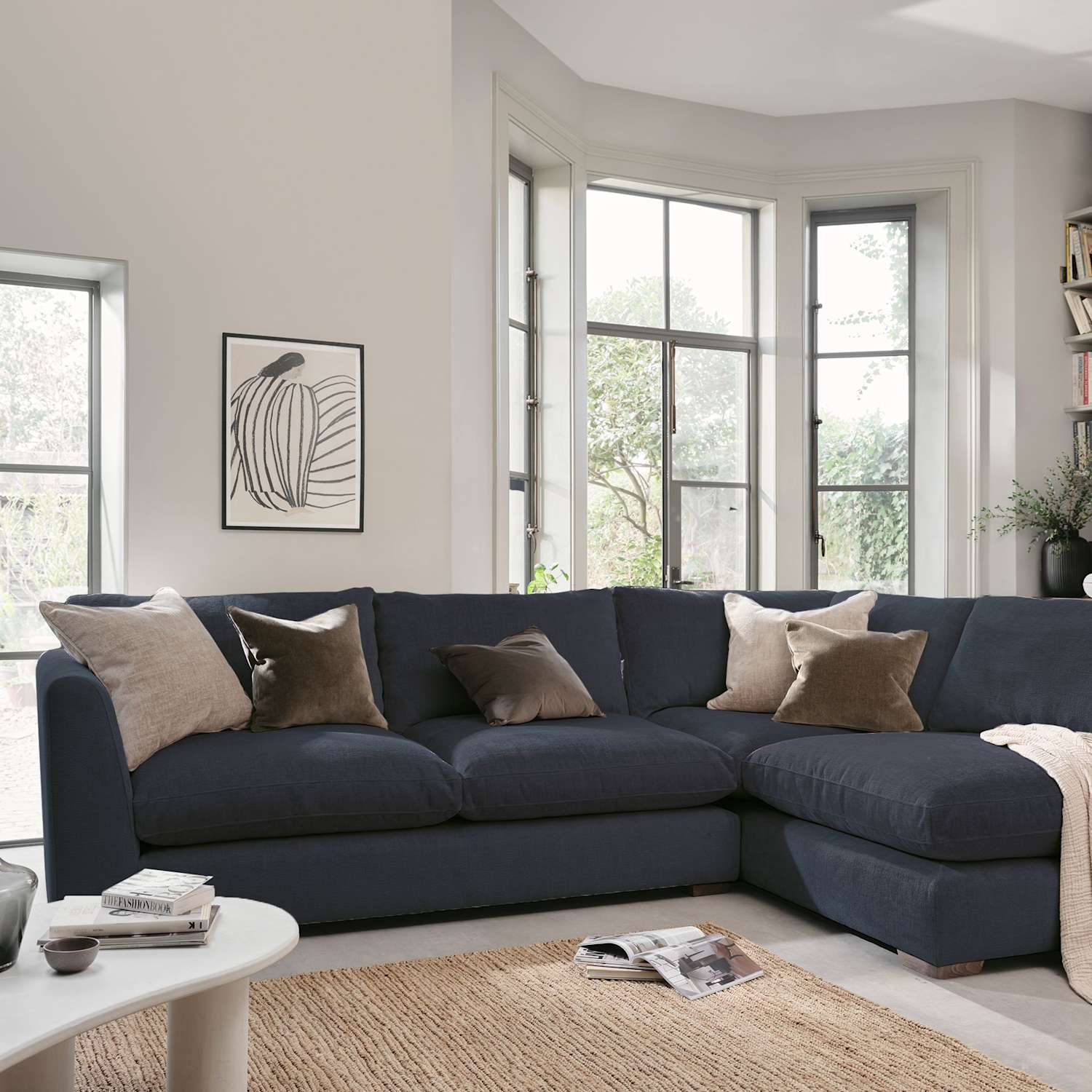 Barker And Stonehouse Palmer Textured Chenille Right Hand Corner Sofa - Navy - Available at M&S