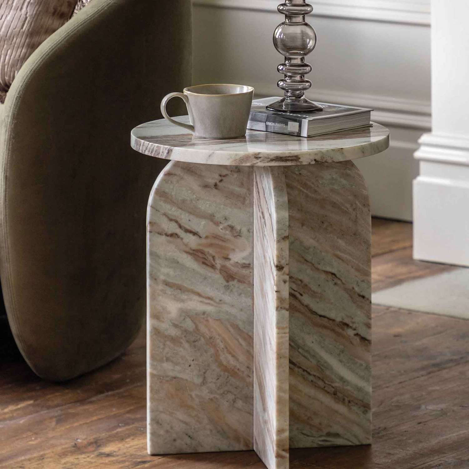 Gallery Direct Amalfi Marble Side Table - Beige Mix - Available at M&S