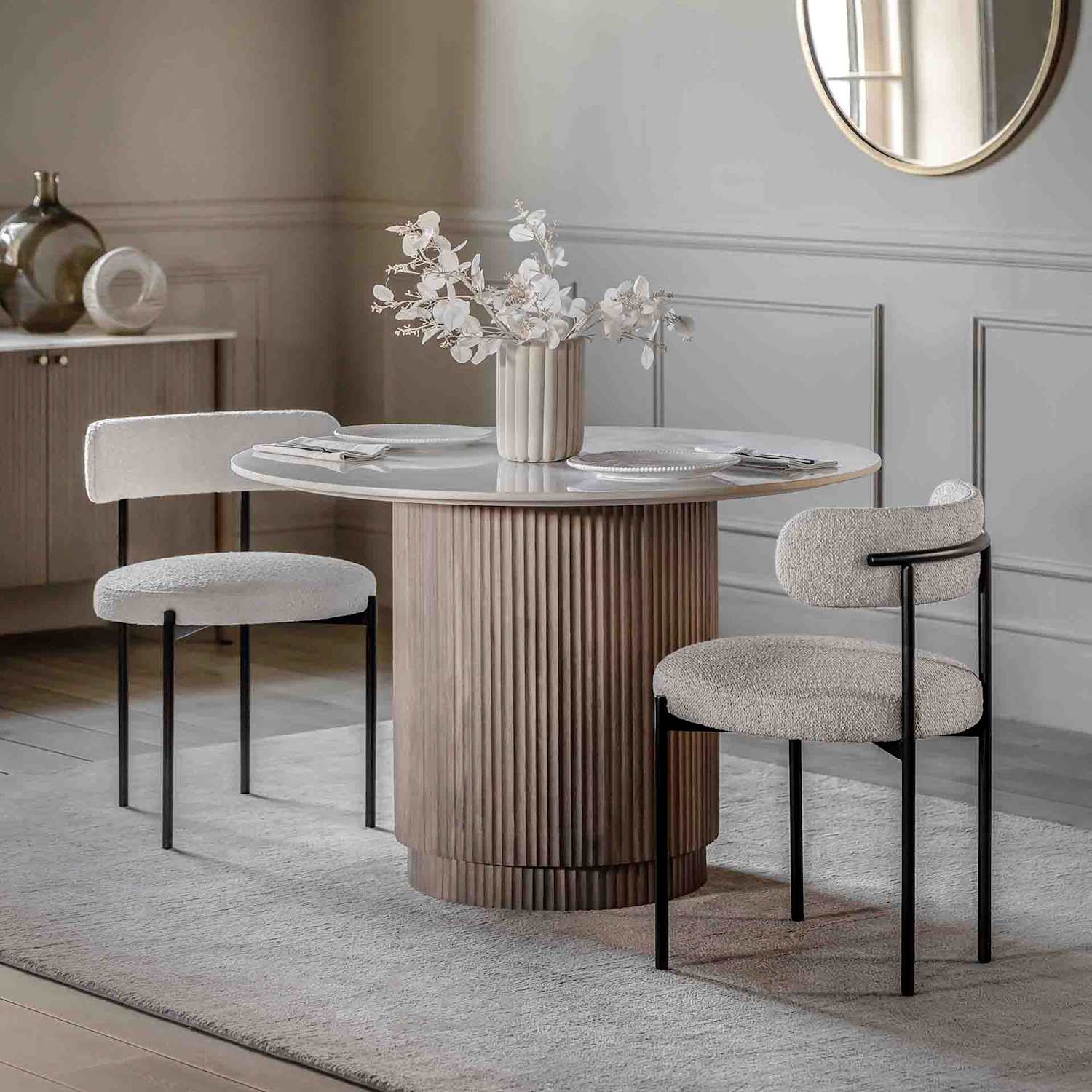 Gallery Direct Marmo Marble Mango Wood Round Dining Table - Natural Mix - Available at M&S