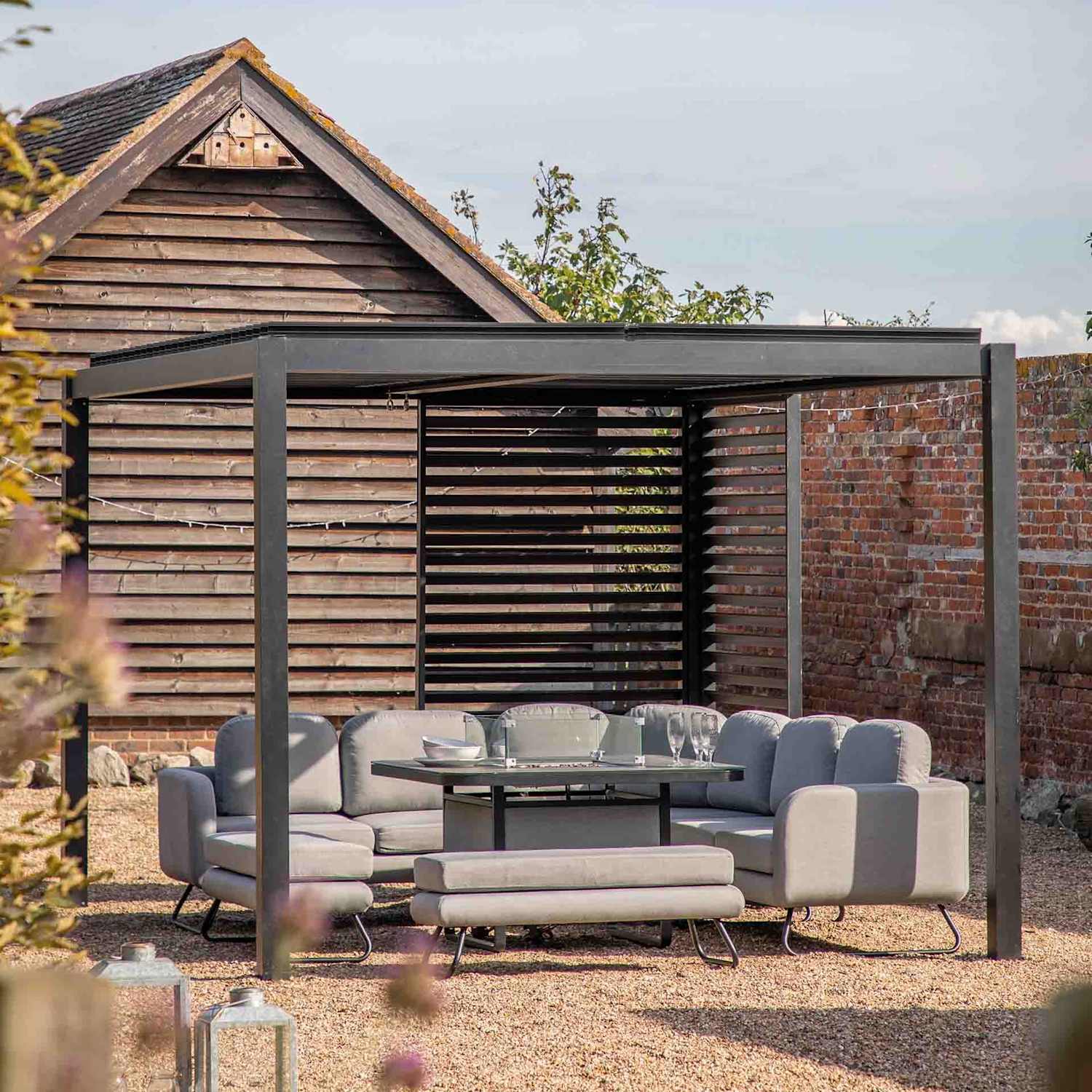 Gallery Direct Messina Slatted Metal Rectangular Pergola - Black - Available at M&S
