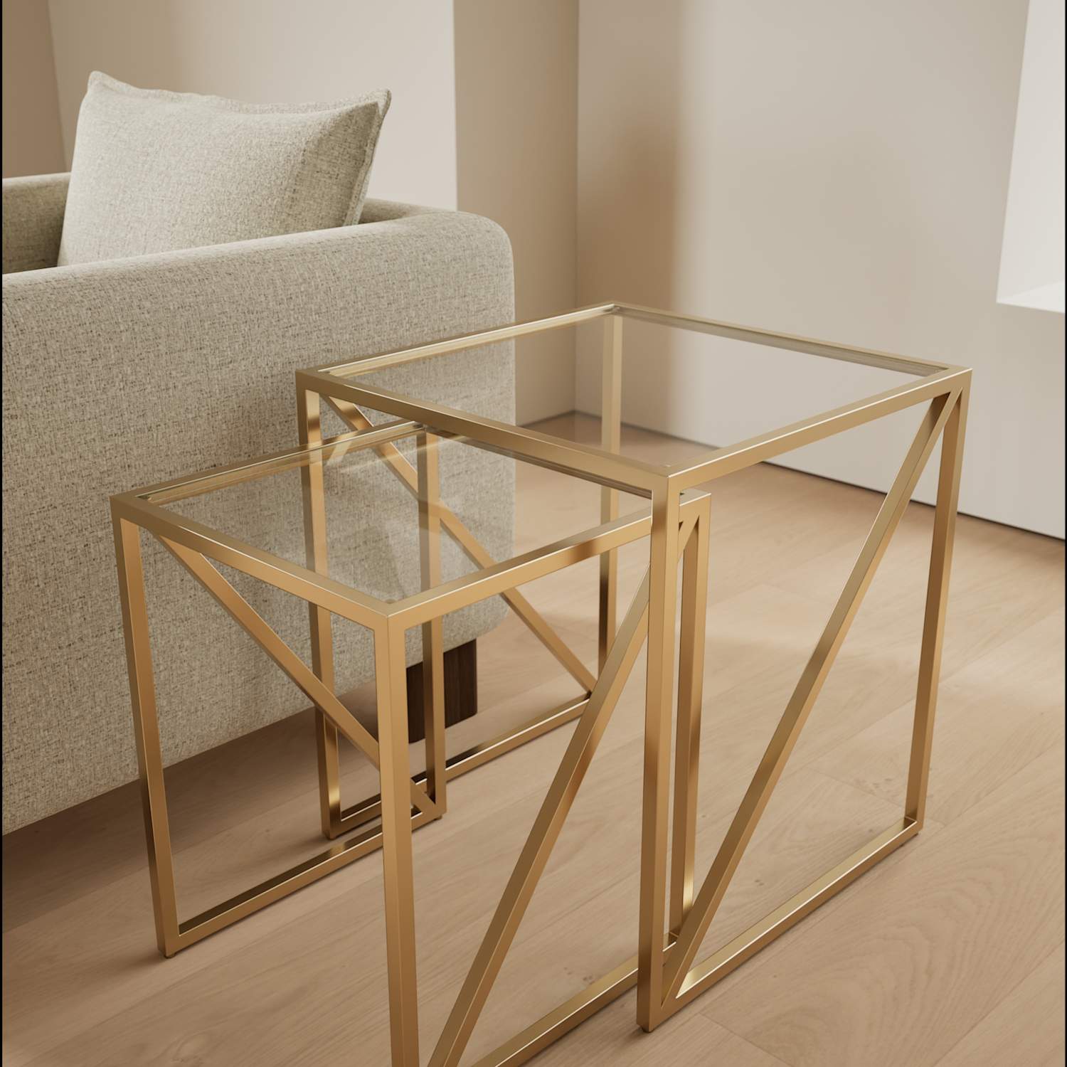 Gallery Direct Milan Metal & Glass Nest of Tables - Antique Brass - Available at M&S
