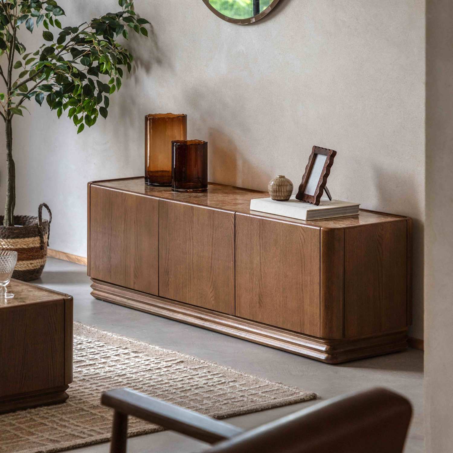 Gallery Direct Dempsey Large 3 Door TV Unit - Brown - Available at M&S