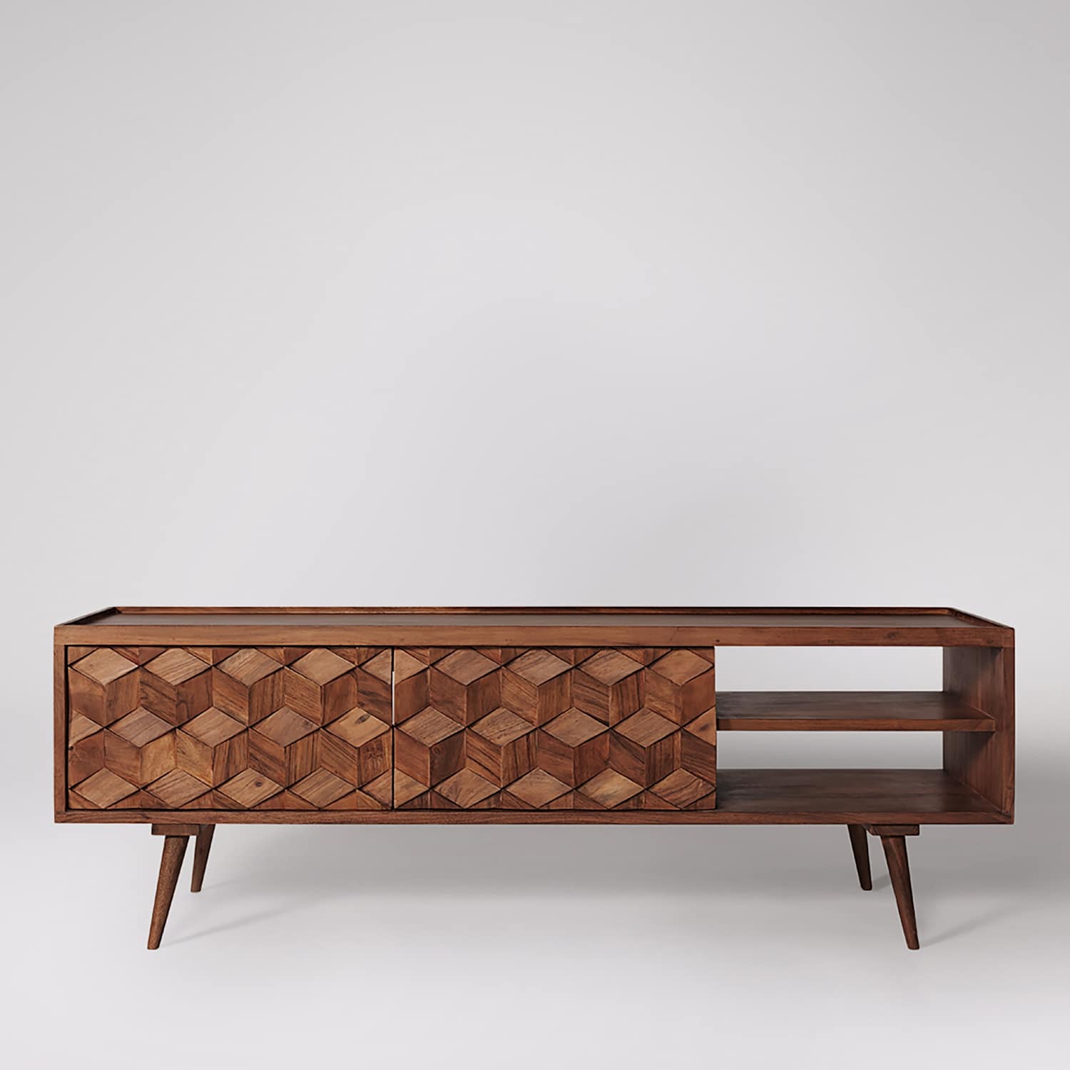 Swoon Terning Acacia Wood 2 Door TV Unit - Brown - Available at M&S