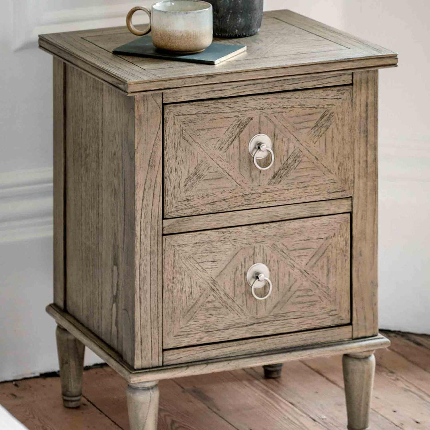 Gallery Direct Rustique 2 Drawer Bedside Table - Taupe - Available at M&S