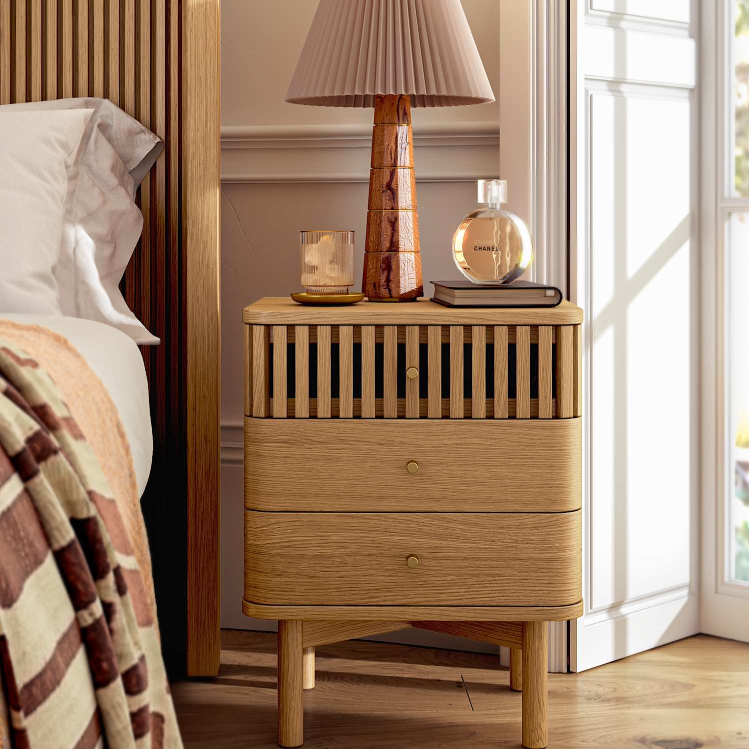 Corndell Soho Oak 3 Drawer Bedside Table - Natural - Available at M&S