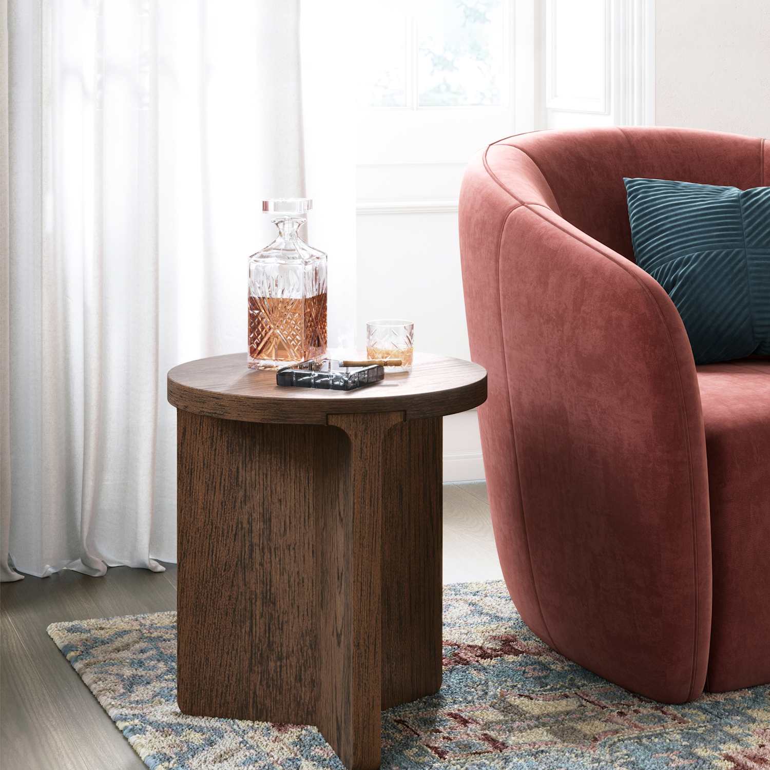 Corndell California Oak Walnut Finish Round Side Table - Brown - Available at M&S