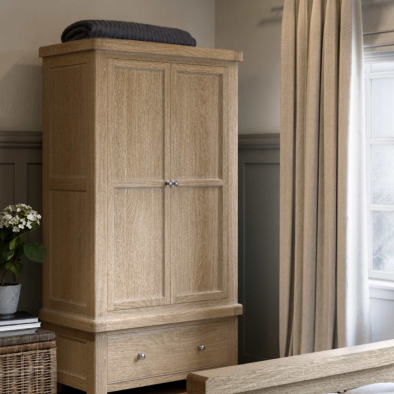Corndell Normandy White Wash Two Door Wardrobe - Natural - Available at M&S