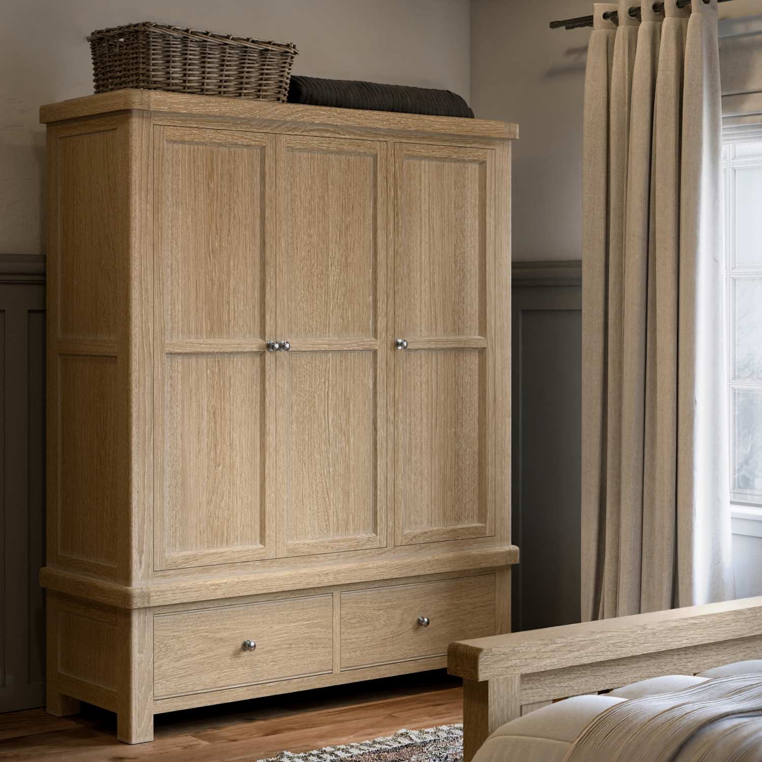 Corndell Normandy White Wash Triple Wardrobe - Natural - Available at M&S