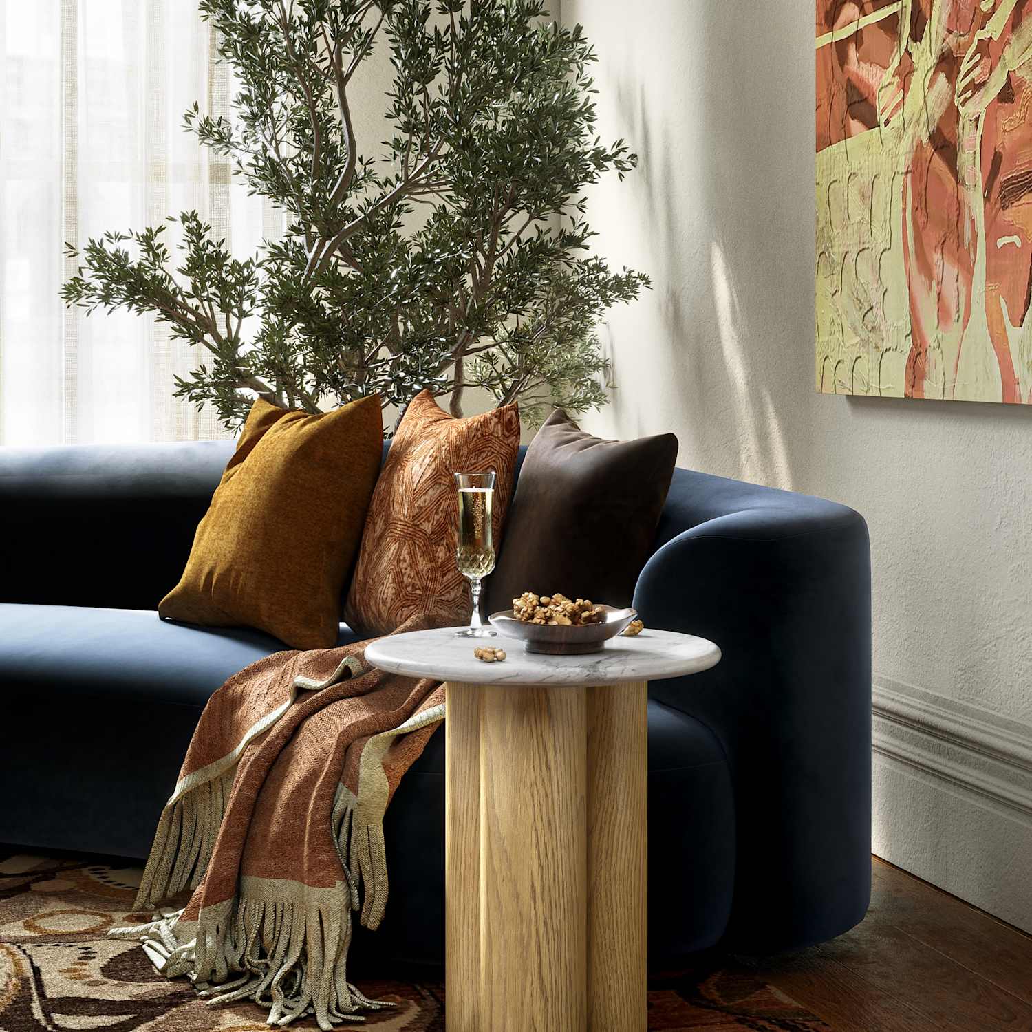 Corndell Phoenix Marble Top Round Side Table - Natural - Available at M&S