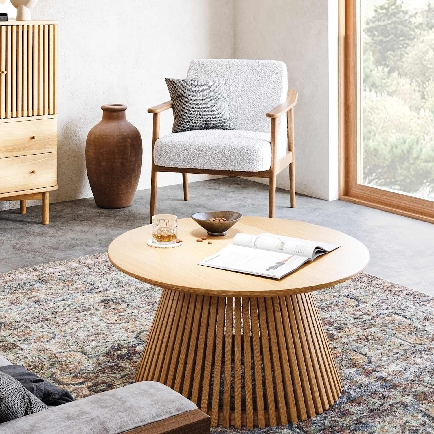 Corndell Soho Round Slatted Coffee Table - Natural - Available at M&S