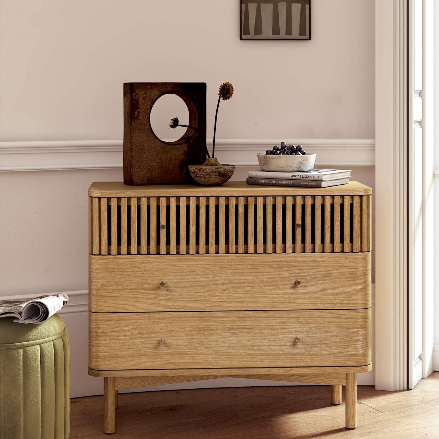 Corndell Soho Oak Veneer 3 Drawer Chest - Natural - Available at M&S