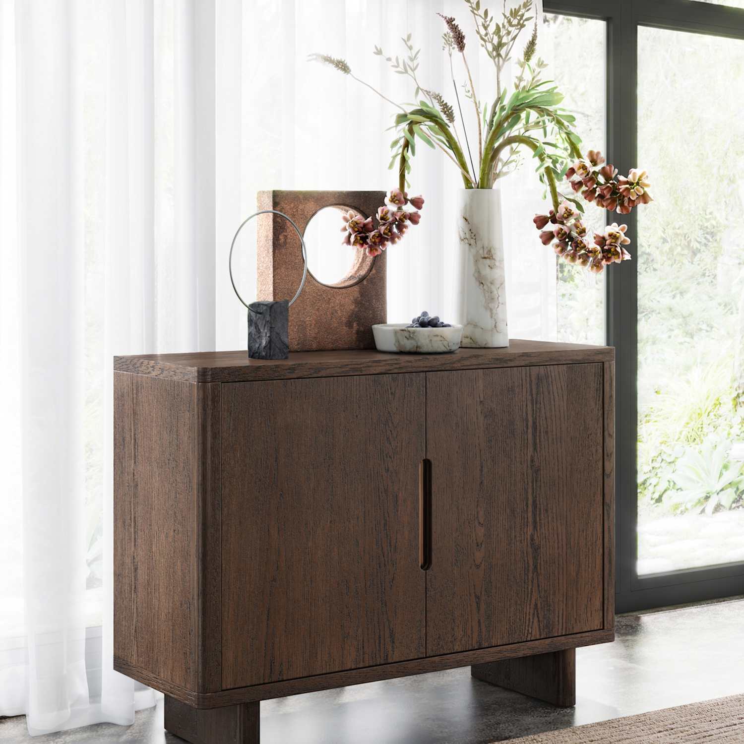 Corndell California Oak Walnut Finish Small Sideboard - Brown - Available at M&S