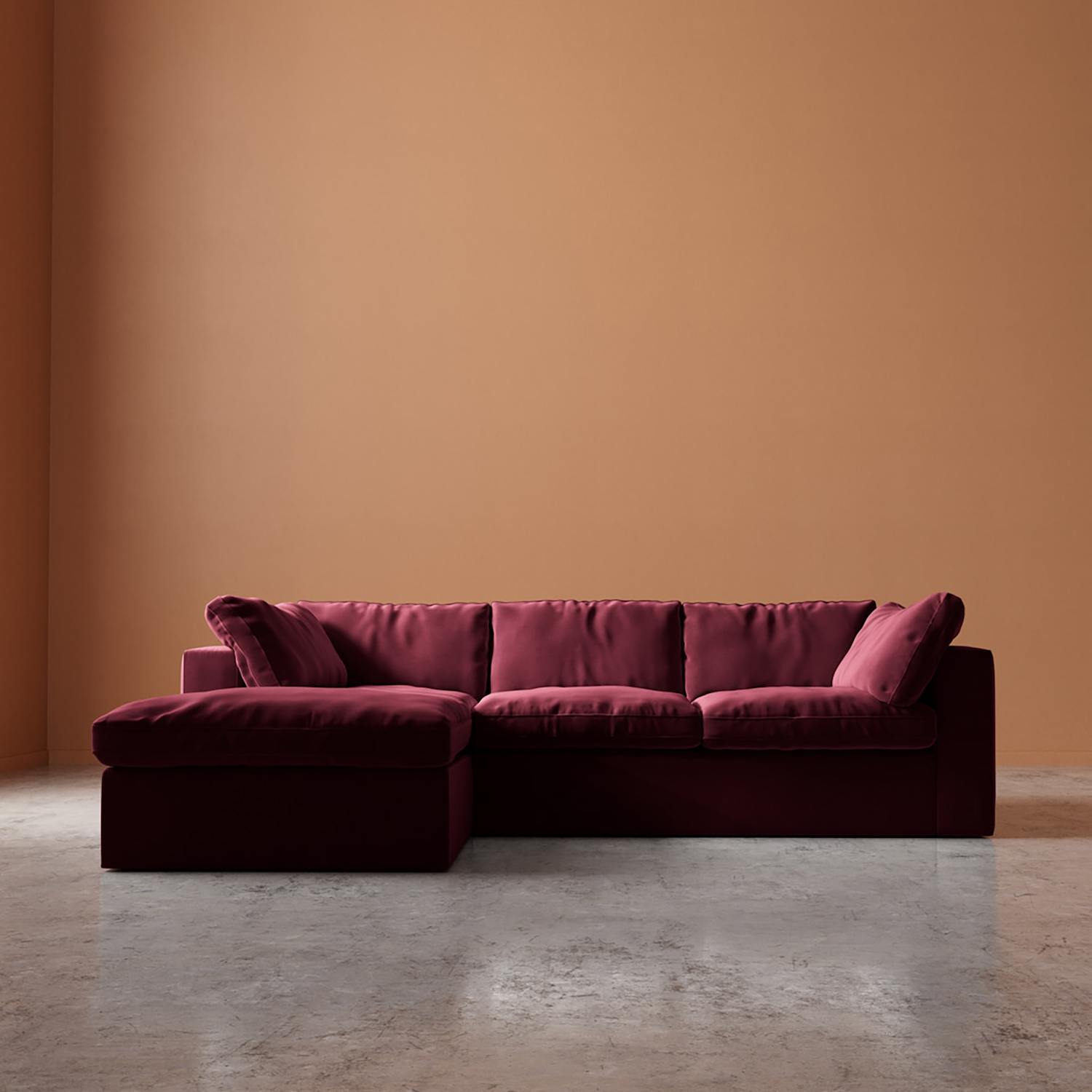 Swoon Seattle Easy Velvet Left Corner Sofa - Burgundy - Available at M&S