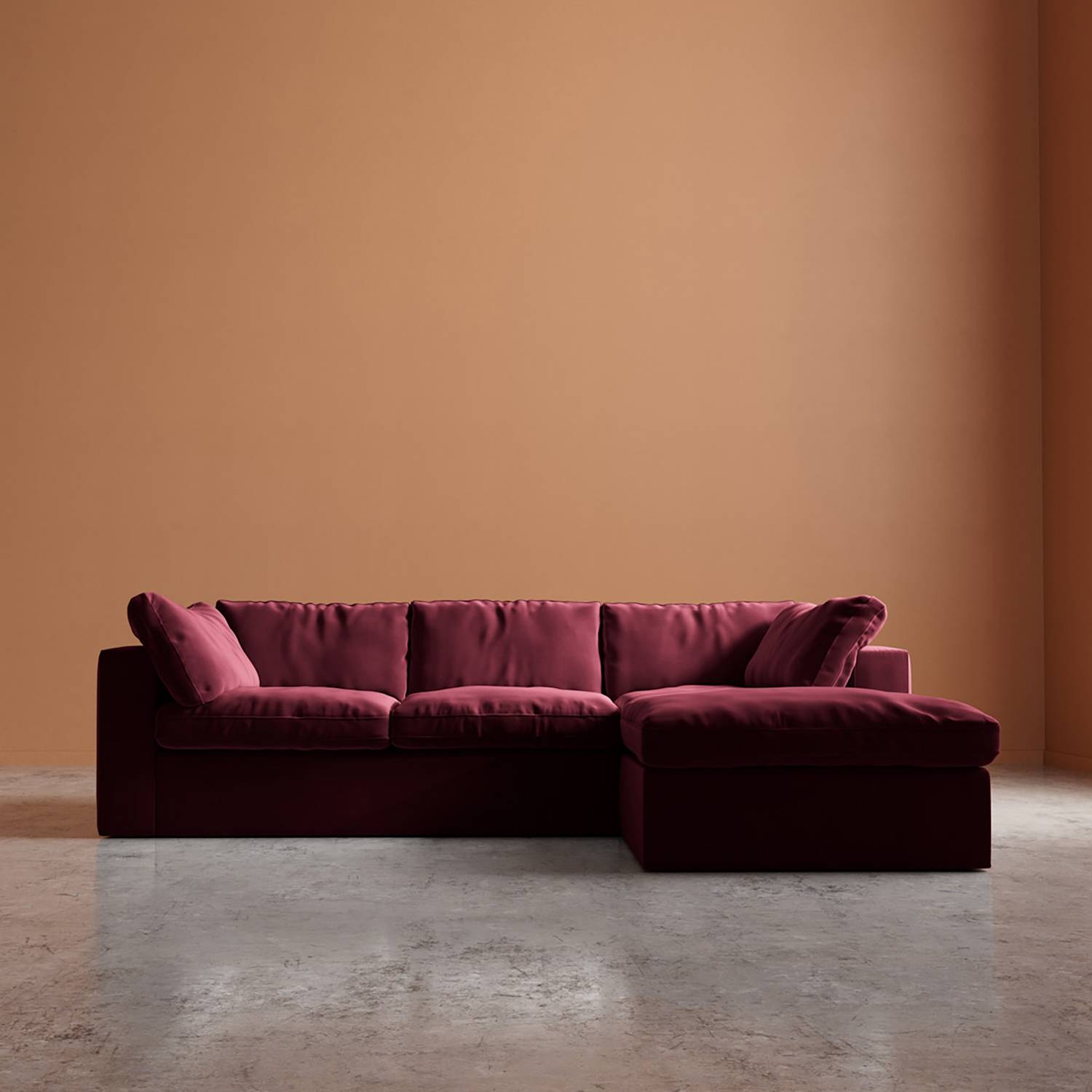 Swoon Seattle Easy Velvet Right Corner Sofa - Burgundy - Available at M&S