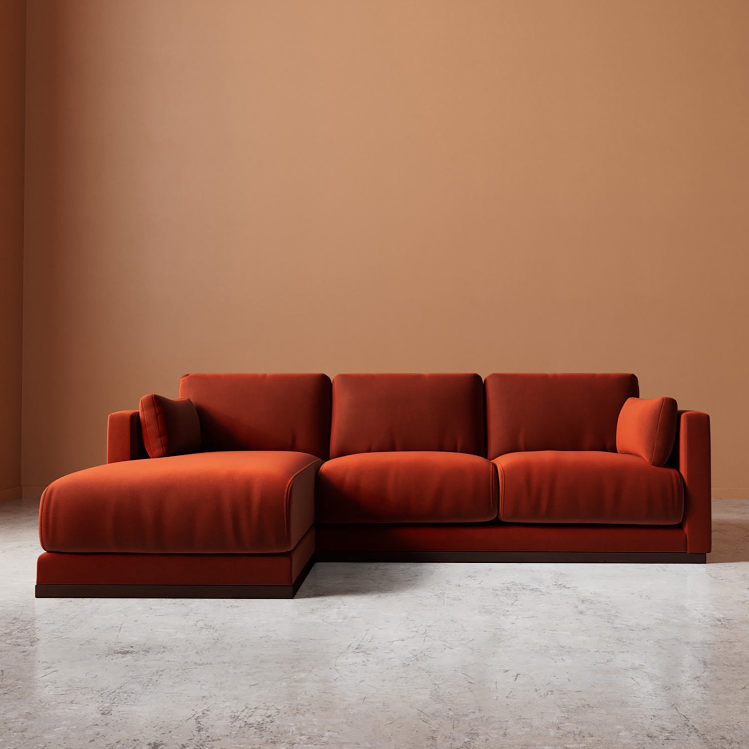 Swoon Alesund Crushed Velvet Left Corner Sofa - Dark Orange - Available at M&S