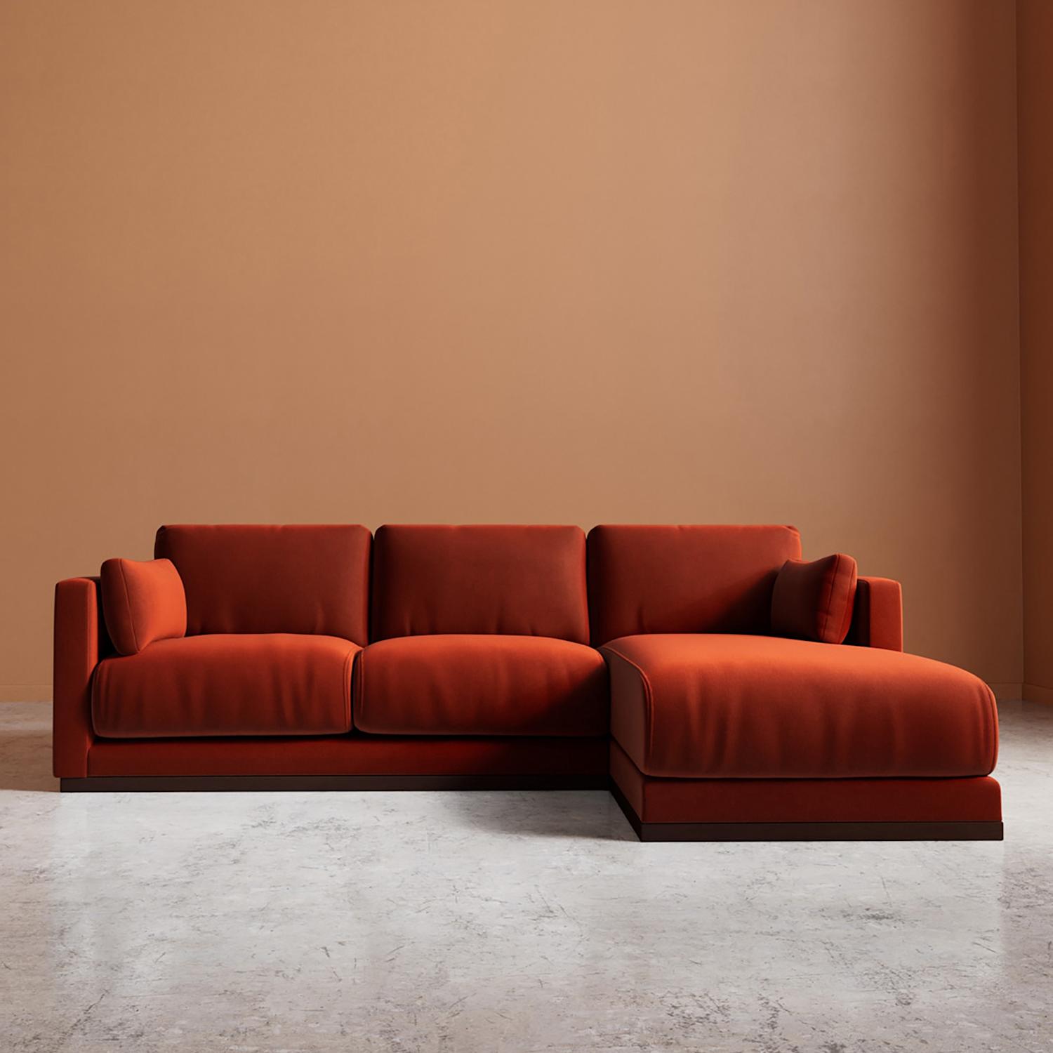 Swoon Alesund Crushed Velvet Right Corner Sofa - Dark Orange - Available at M&S