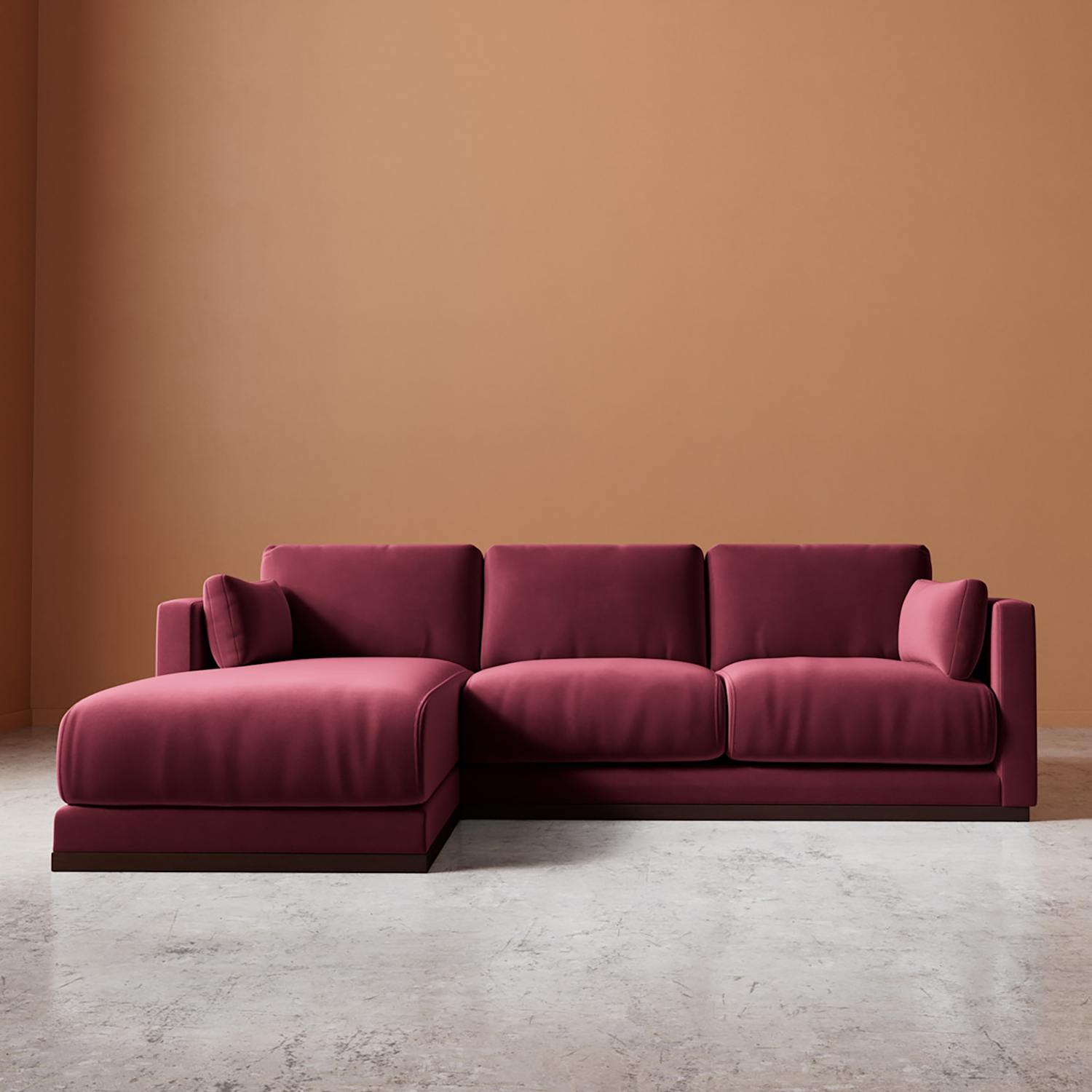 Swoon Alesund Easy Velvet Left Corner Sofa - Burgundy - Available at M&S
