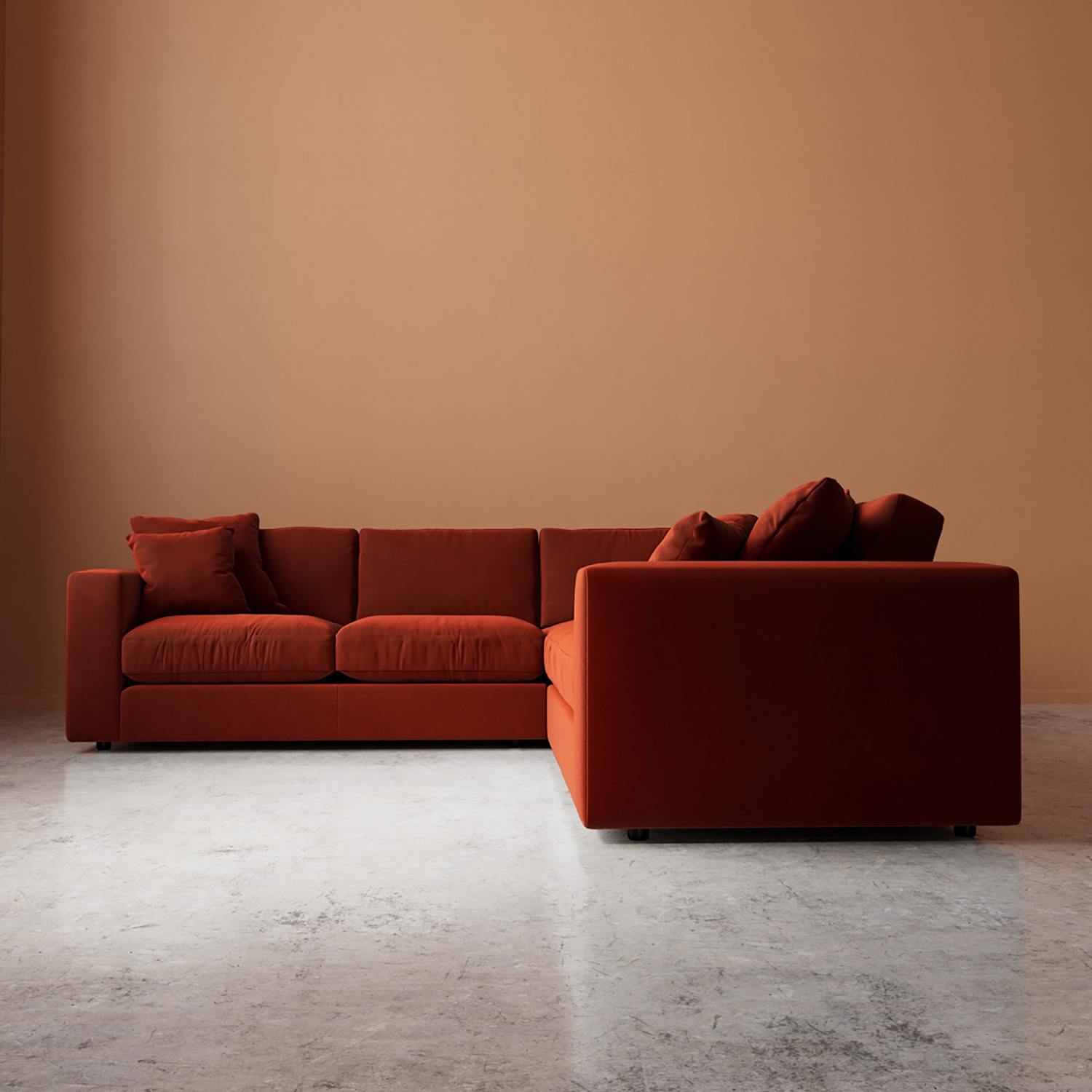 Swoon Althaea Crushed Velvet Corner Sofa - Dark Orange - Available at M&S
