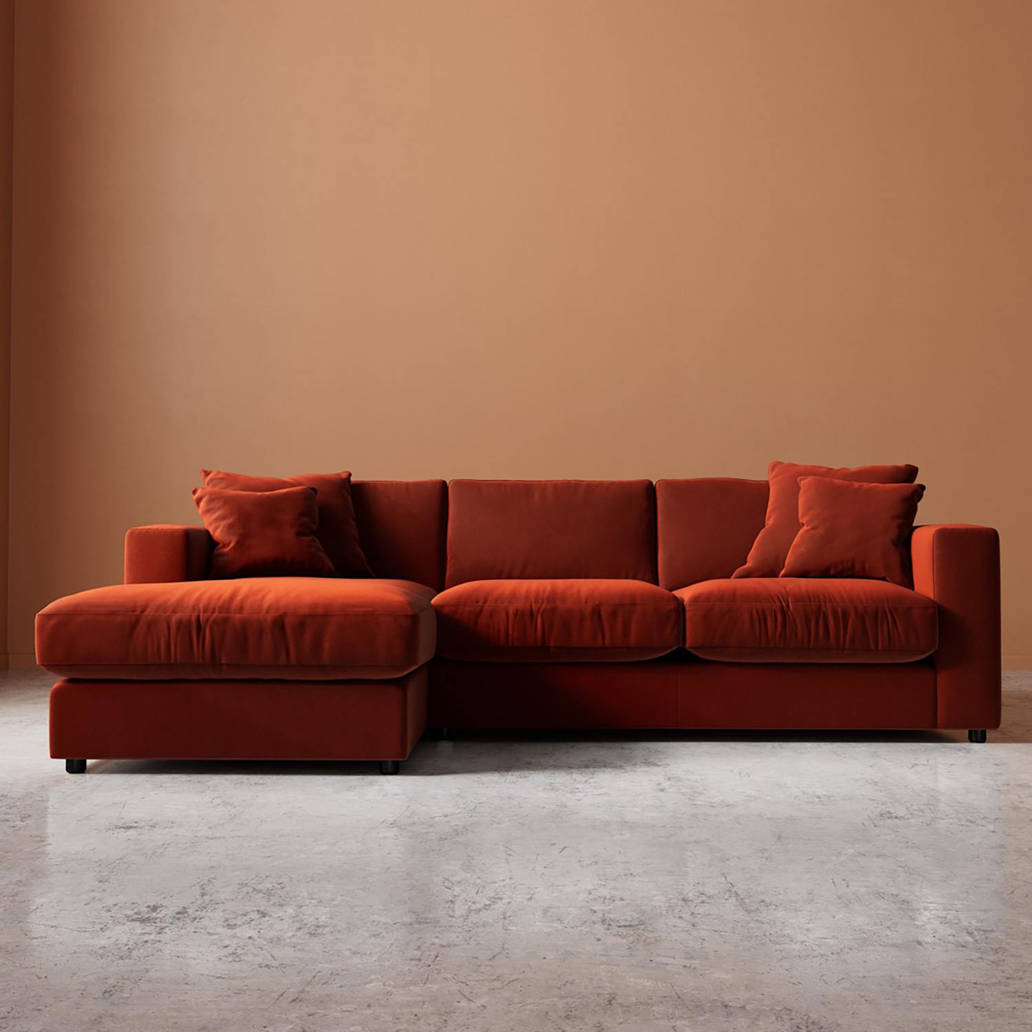 Swoon Althaea Crushed Velvet Left Corner Sofa - Dark Orange - Available at M&S