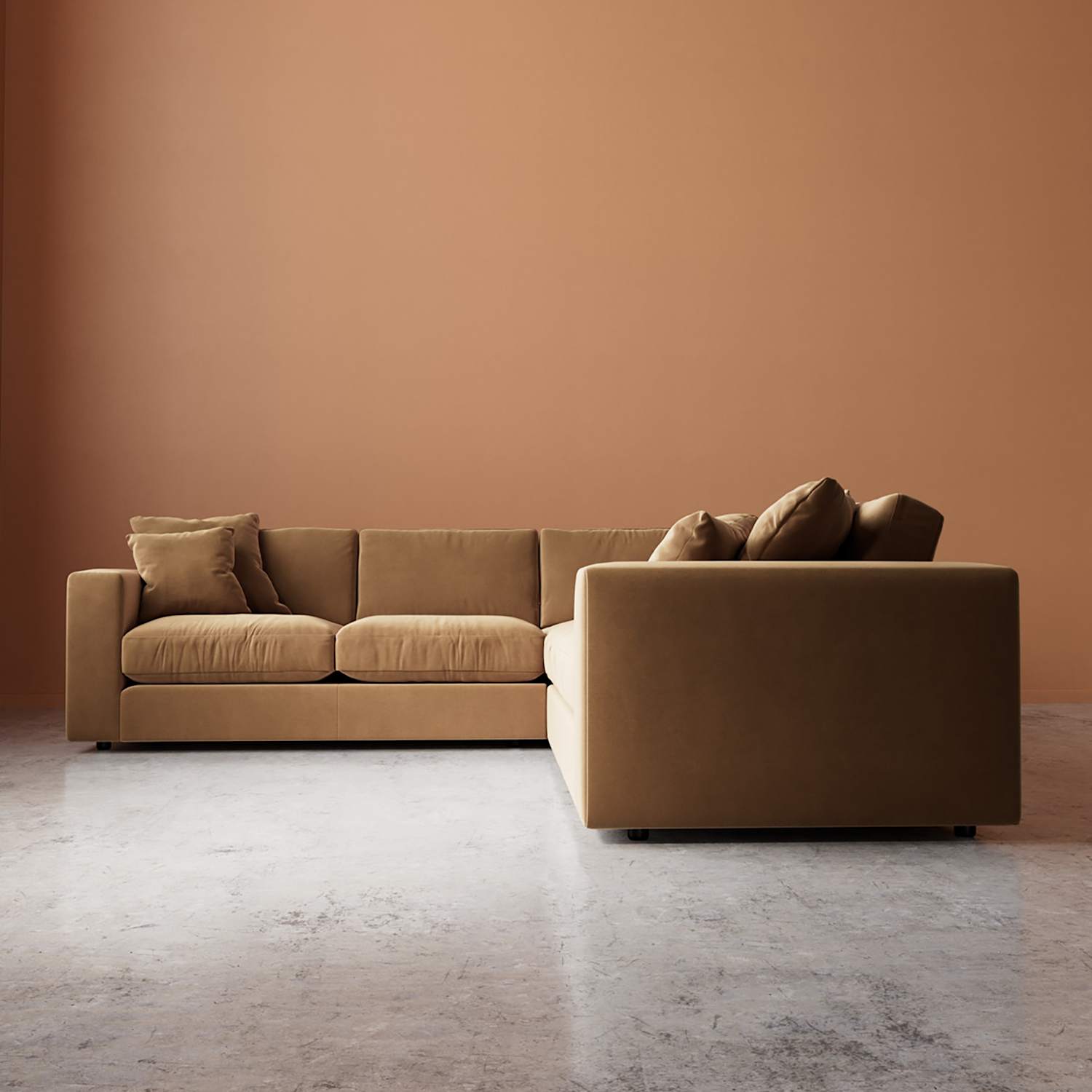 Swoon Althaea Easy Velvet Corner Sofa - Tan - Available at M&S