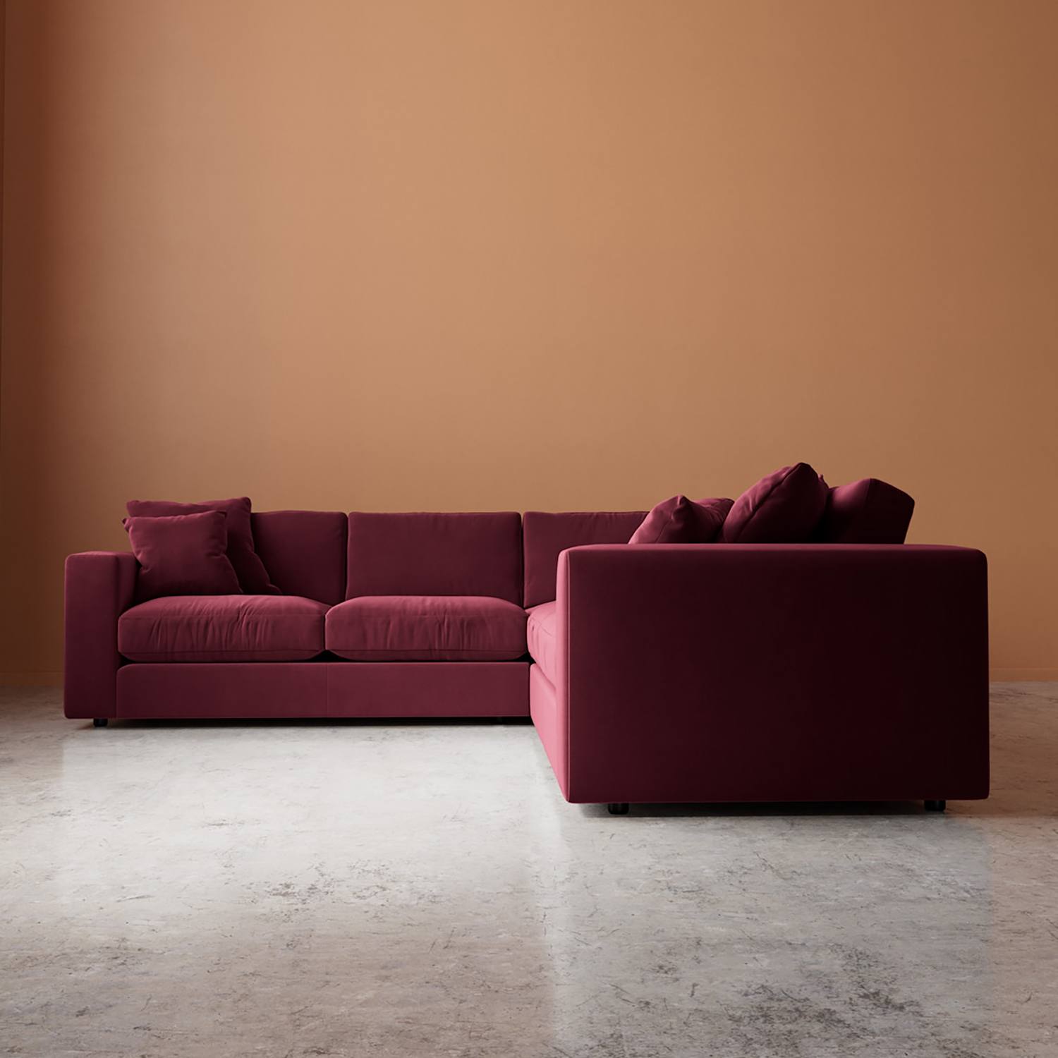 Swoon Althaea Easy Velvet Corner Sofa - Burgundy - Available at M&S