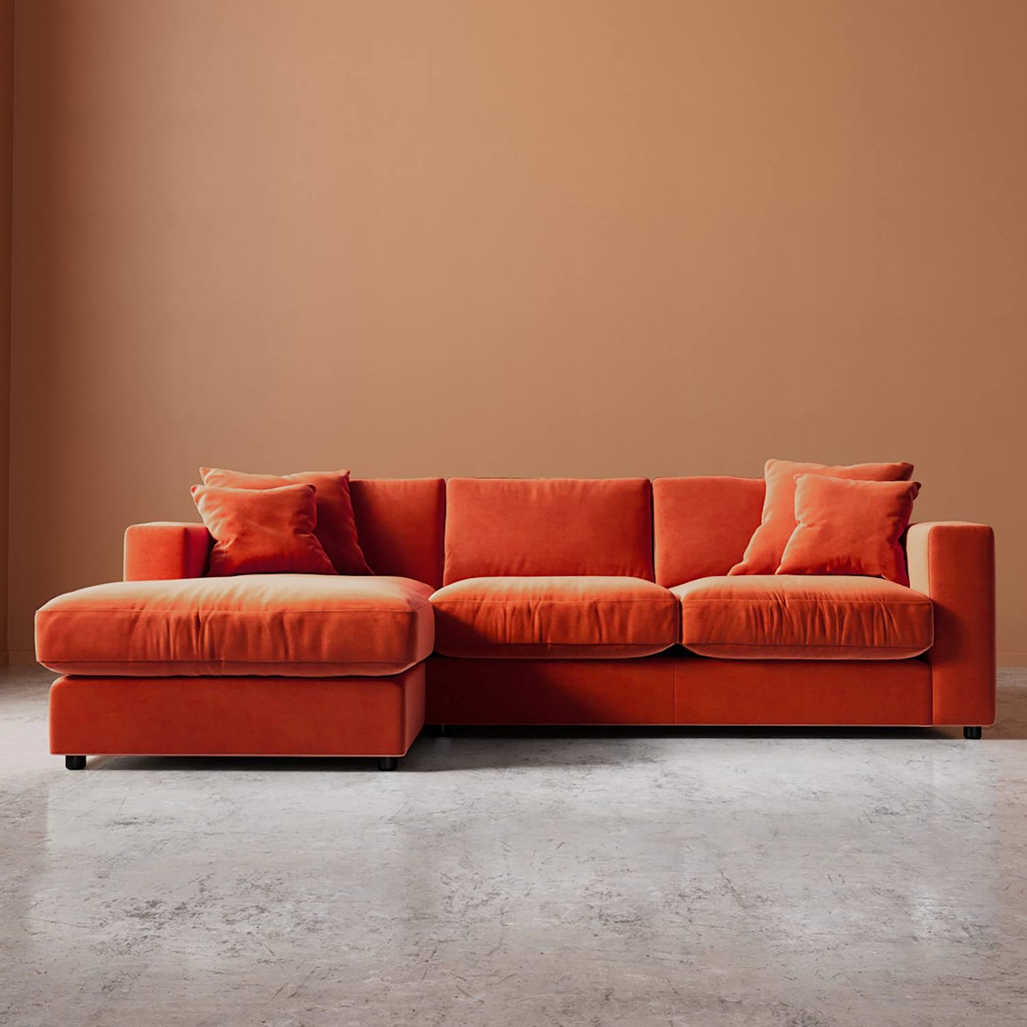 Swoon Althaea Easy Velvet Left Corner Sofa - Orange - Available at M&S