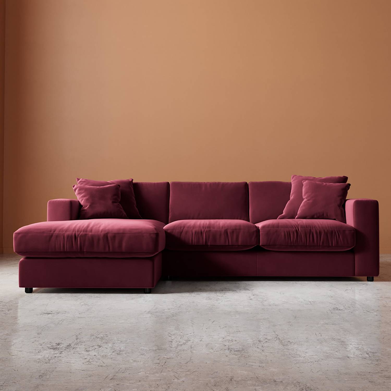 Swoon Althaea Easy Velvet Left Corner Sofa - Burgundy - Available at M&S