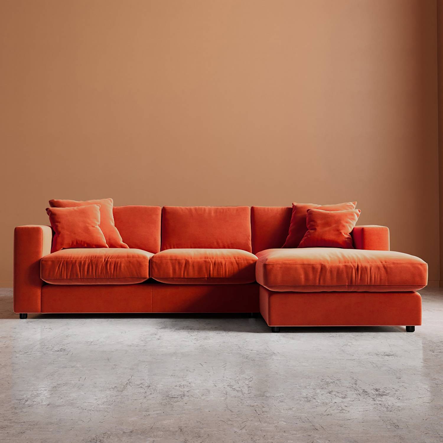 Swoon Althaea Easy Velvet Right Corner Sofa - Orange - Available at M&S
