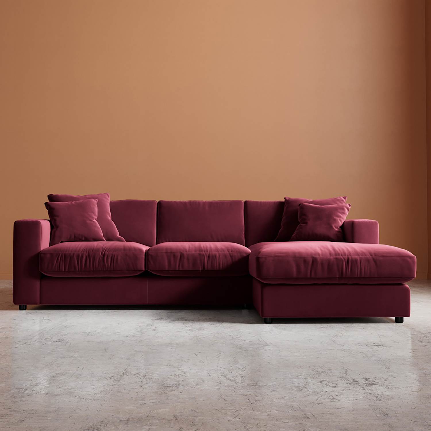 Swoon Althaea Easy Velvet Right Corner Sofa - Burgundy - Available at M&S