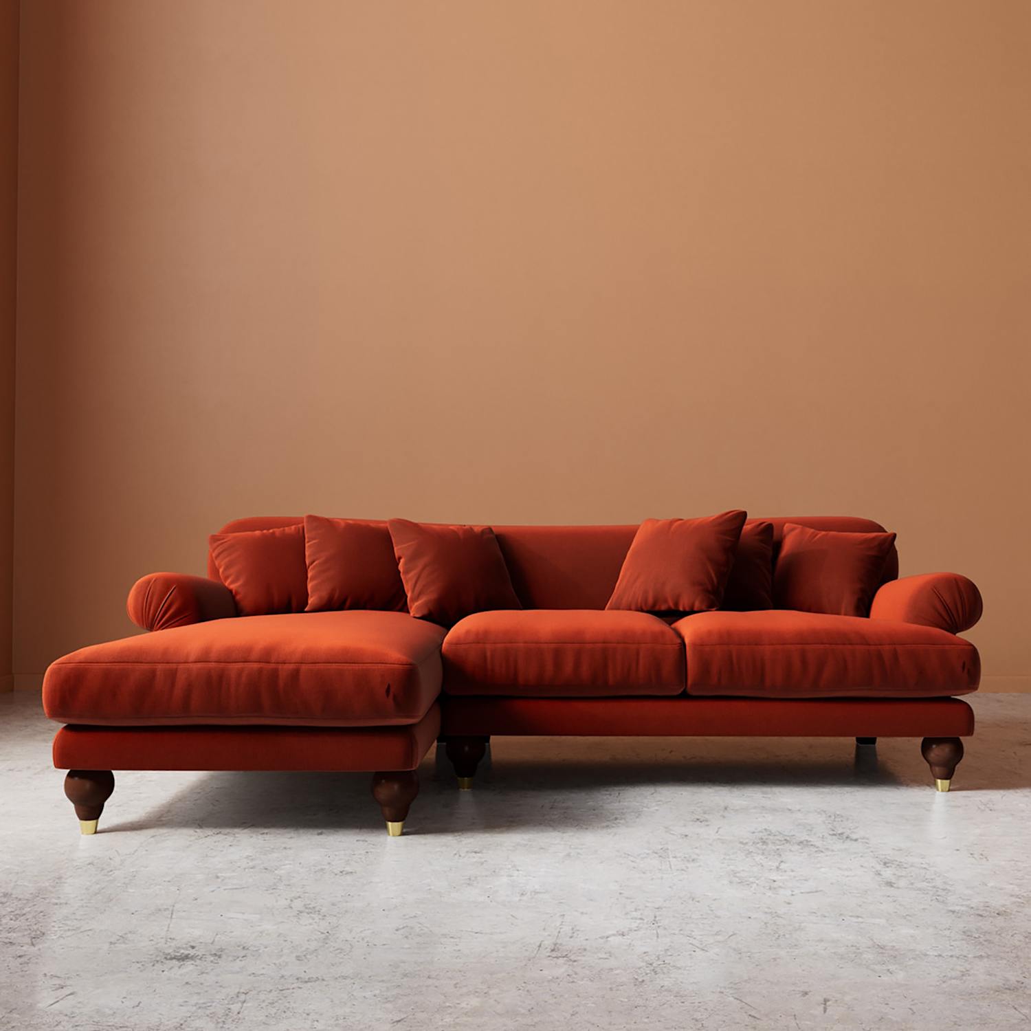 Swoon Willows Crushed Velvet Left Corner Sofa - Dark Orange - Available at M&S