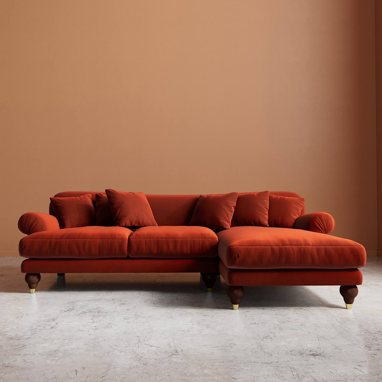 Swoon Willows Crushed Velvet Right Corner Sofa - Dark Orange - Available at M&S