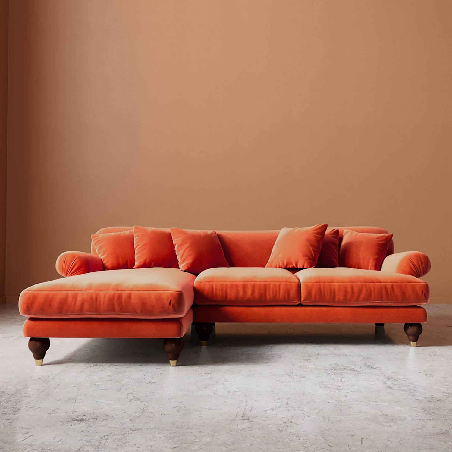 Swoon Willows Easy Velvet Left Corner Sofa - Orange - Available at M&S