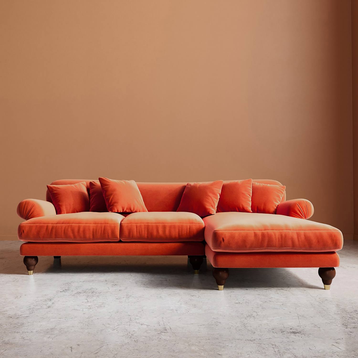 Swoon Willows Easy Velvet Right Corner Sofa - Orange - Available at M&S