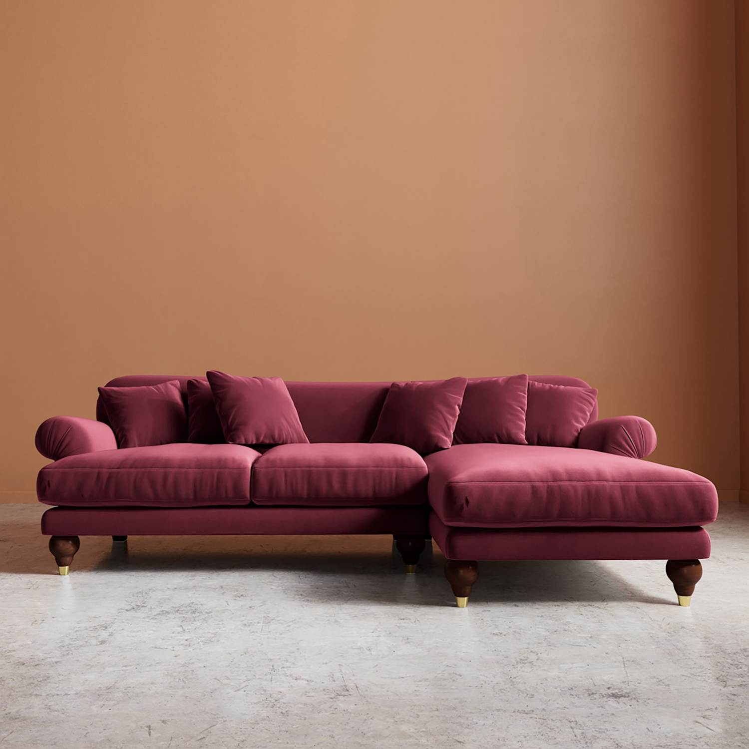 Swoon Willows Easy Velvet Right Corner Sofa - Burgundy - Available at M&S