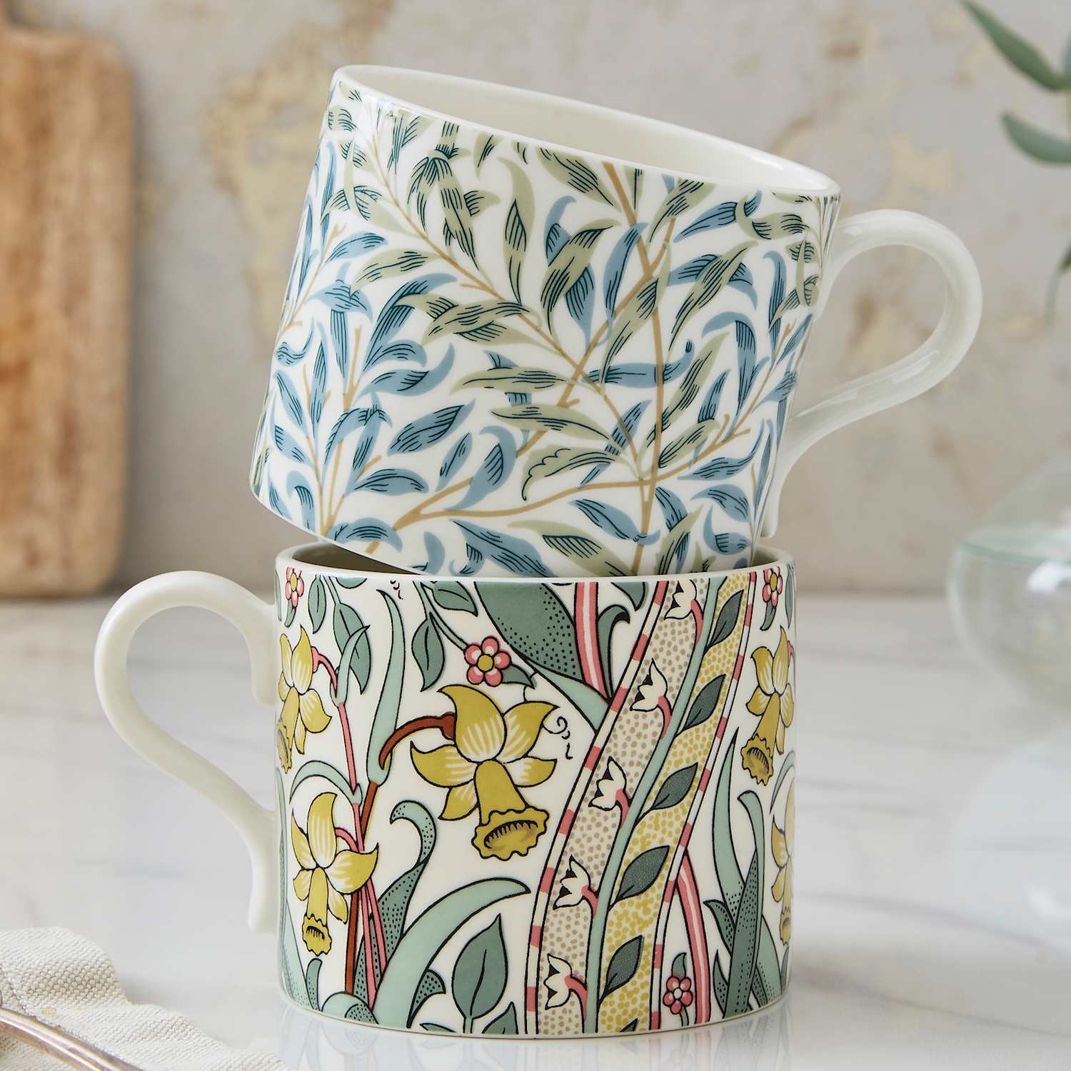 Morris & Co Set of 2 Daffodil Mugs - Green - Available at M&S