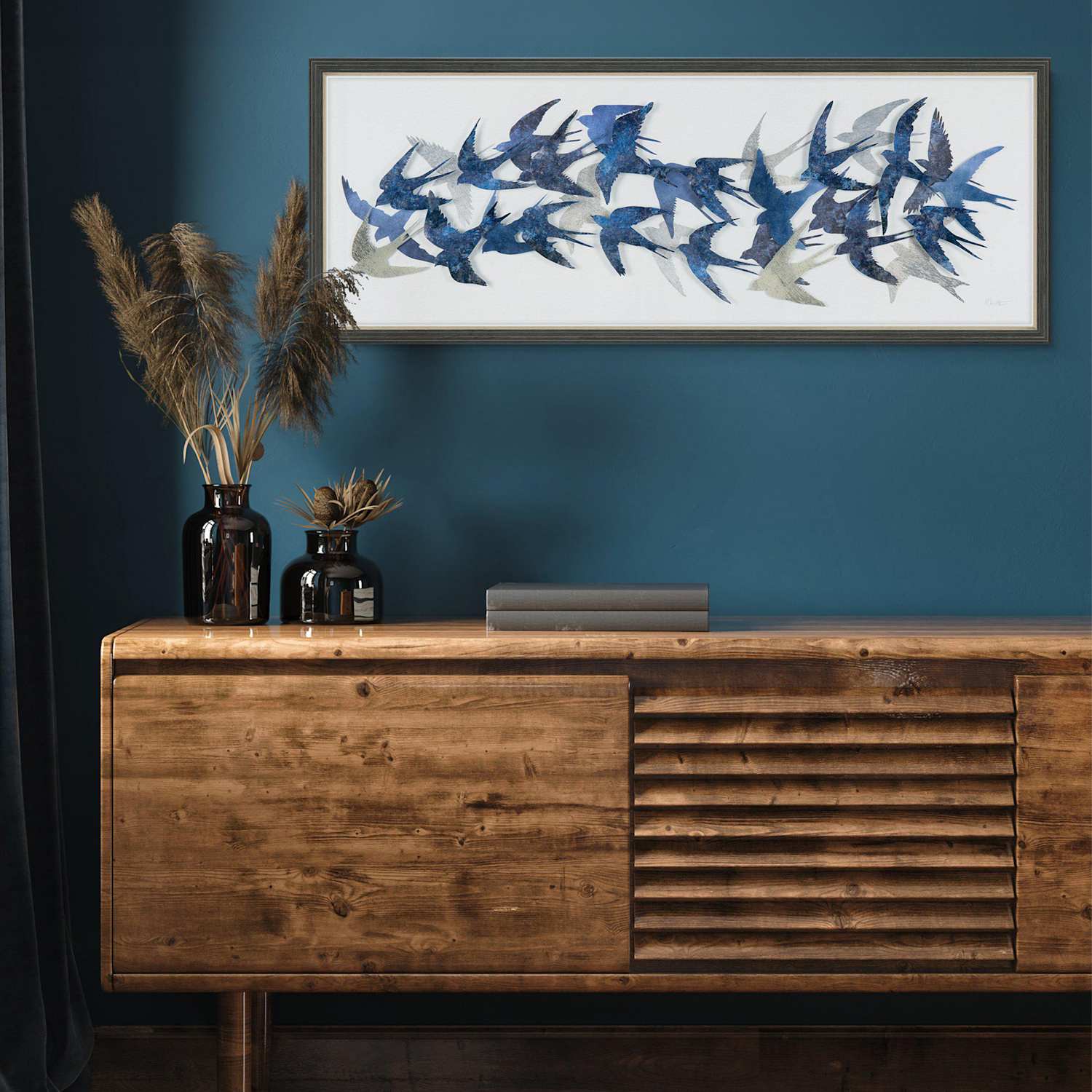 Gallery Direct Flock Together Birds Rectangle Framed Art - Blue - Available at M&S
