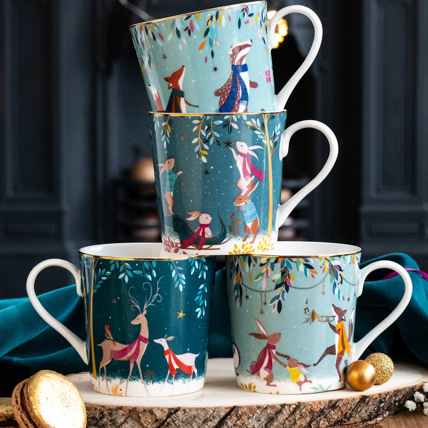 Sara Miller Set of 4 Woodland Tales Mugs - Multi - Available at M&S
