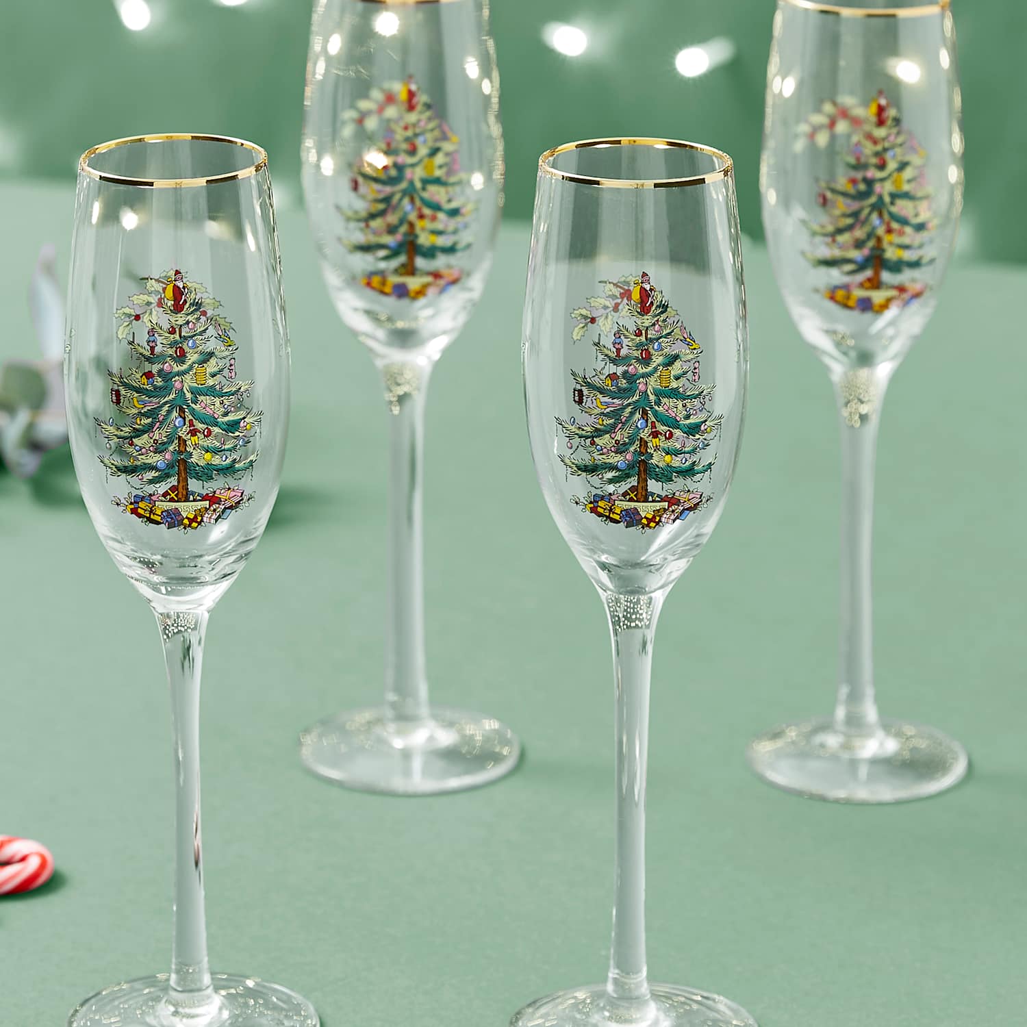 Spode Set of 4 Christmas Tree Champagne Flutes - Multi - Available at M&S