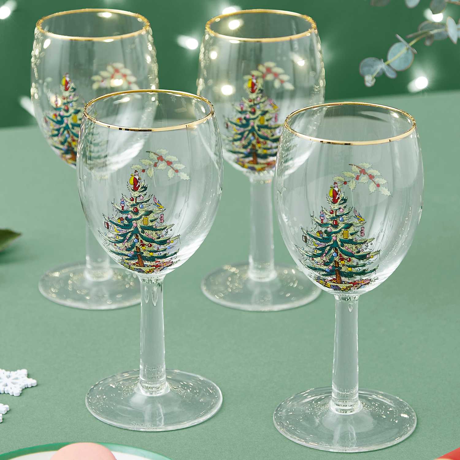 Spode Set of 4 Christmas Tree Wine Glasses - Multi - Available at M&S