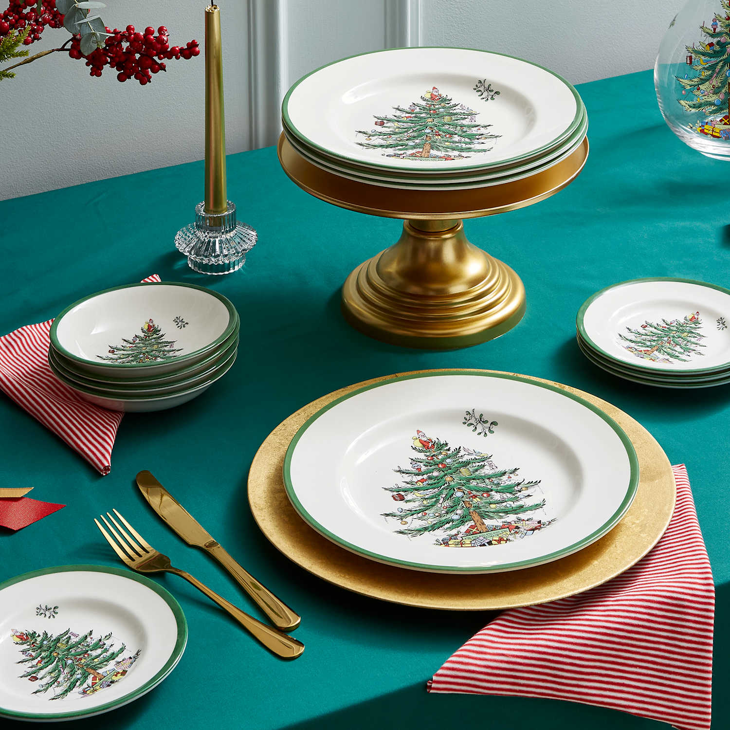 Spode 12 Piece Christmas Tree Dinner Set - Multi - Available at M&S