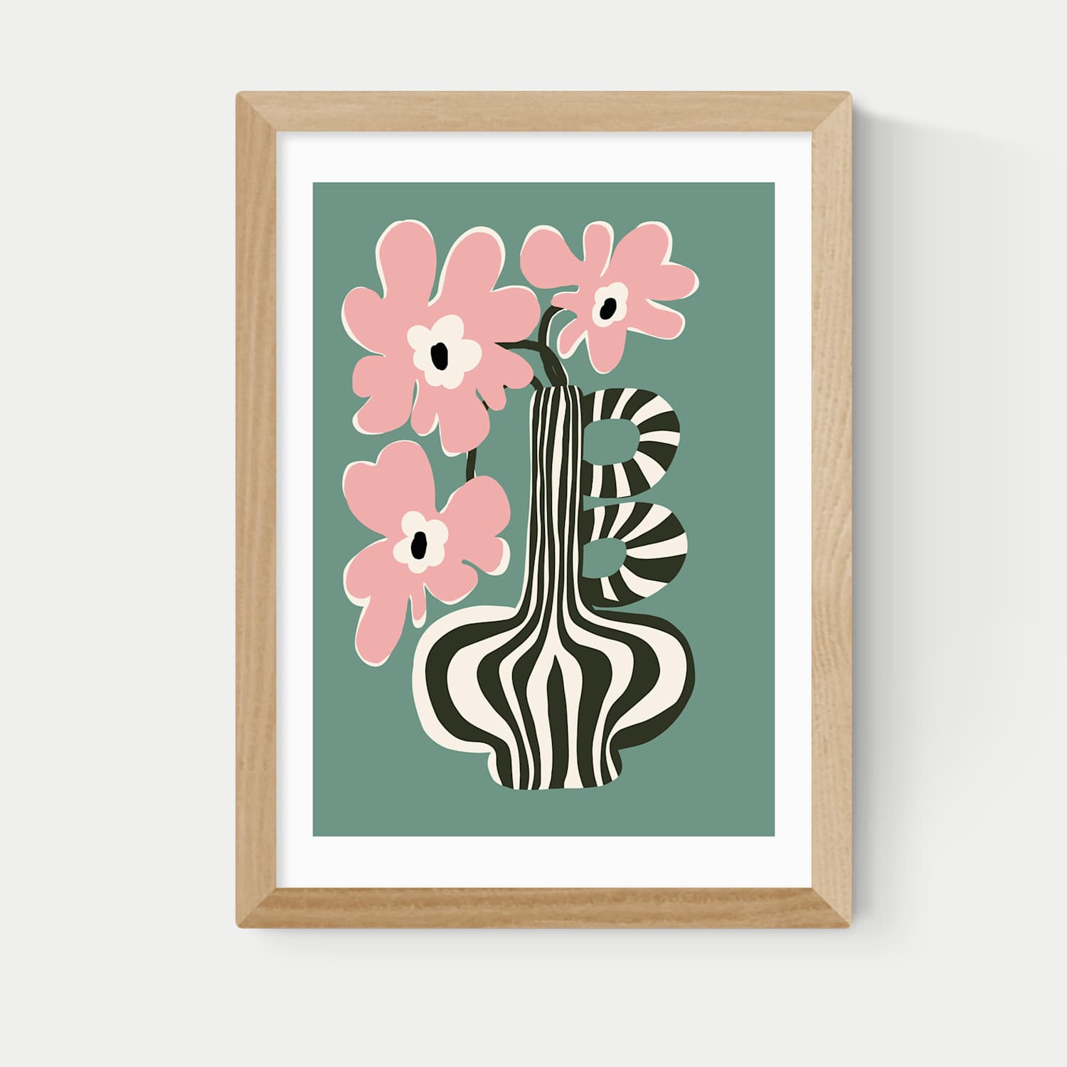 East End Prints Floral Stripe Framed Art - A1 - Natural - Available at M&S