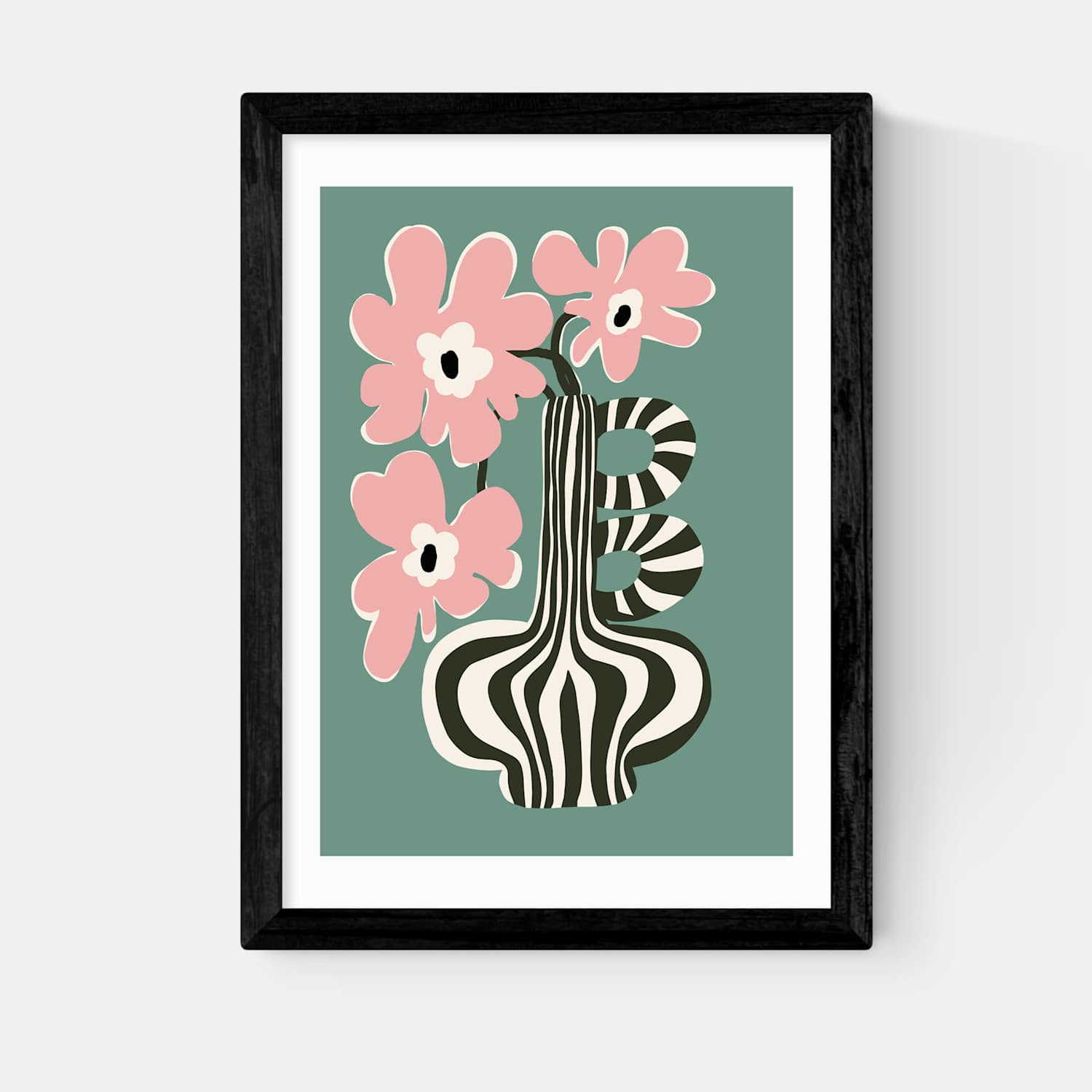 East End Prints Floral Stripe Framed Art - A1 - Black - Available at M&S