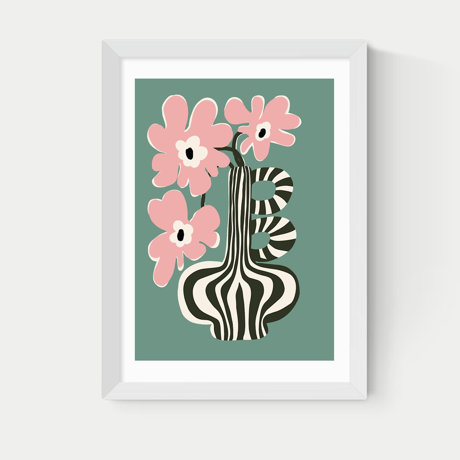 East End Prints Floral Stripe Framed Art - A1 - White - Available at M&S