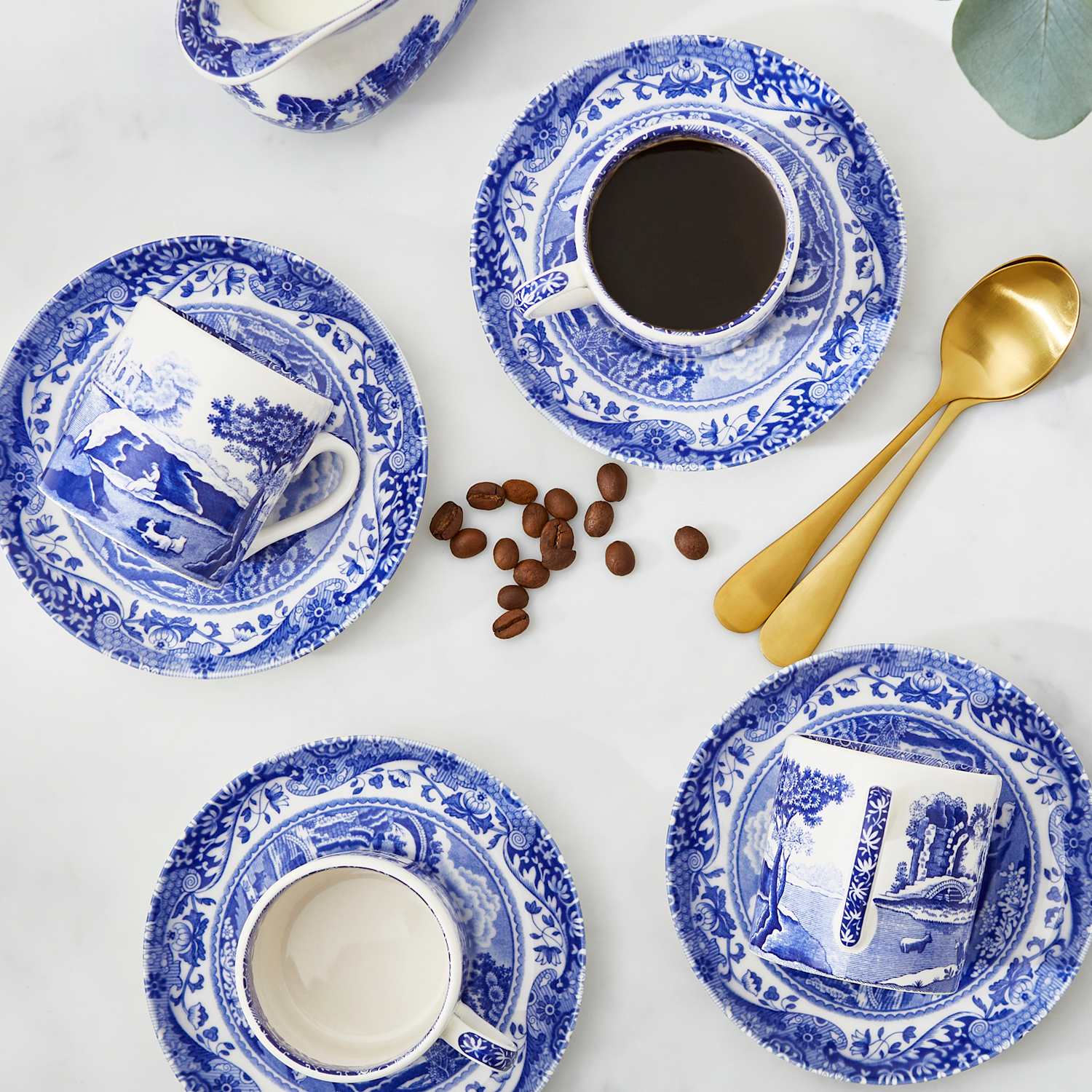 Spode Set of 4 Blue Italian Cups & Saucers - Available at M&S