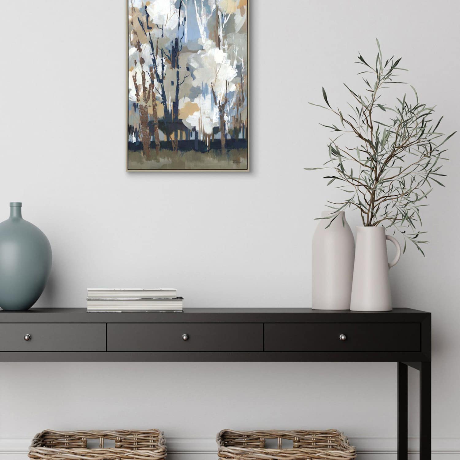 Gallery Direct Silversong Birch Rectangle Framed Canvas - Blue Mix - Available at M&S