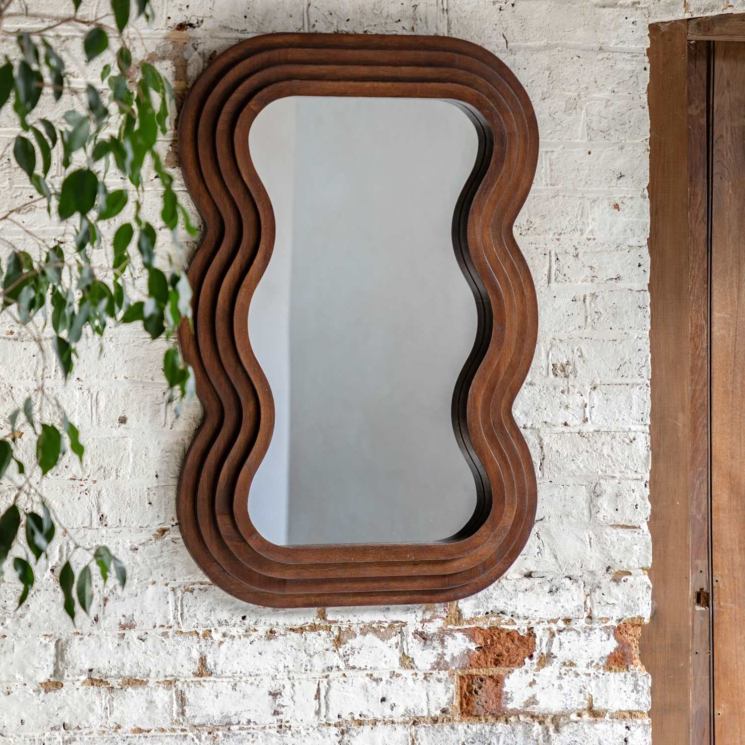 Gallery Direct Hasker Wooden Medium Wavy Wall Mirror - Brown - Available at M&S