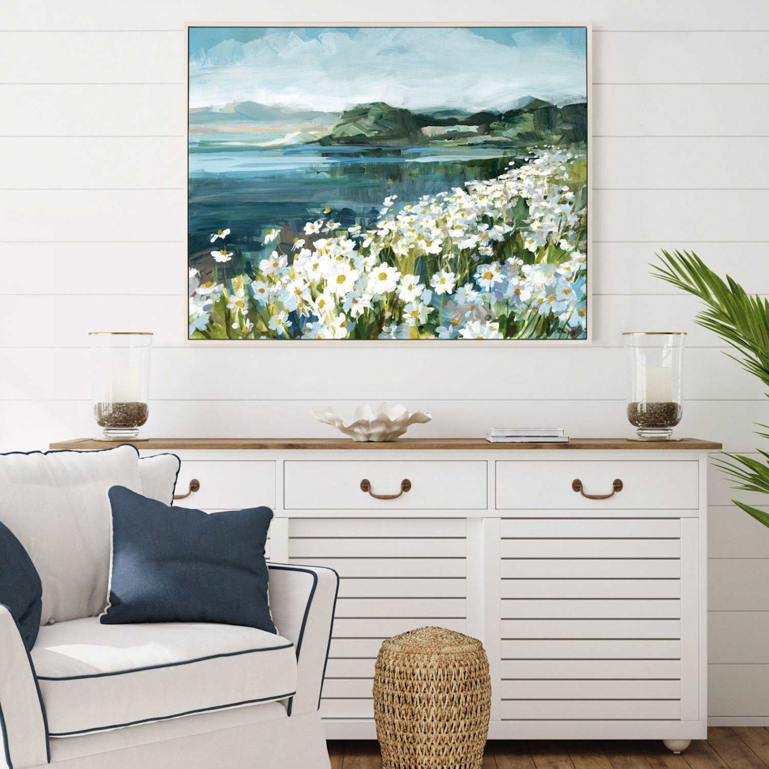 Gallery Direct Wild Daisy Bay Rectangle Framed Canvas - Blue Mix - Available at M&S